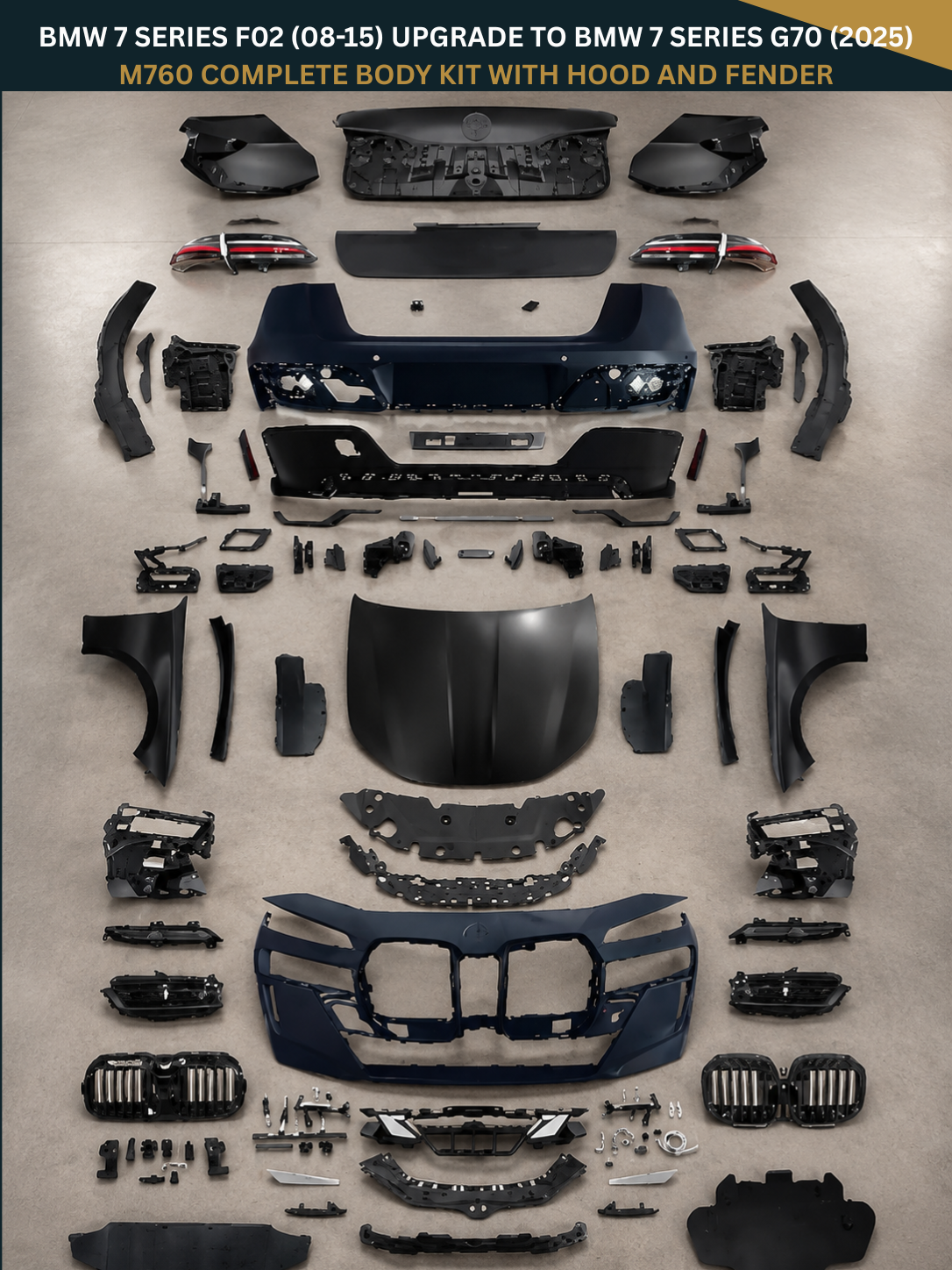 BMW 7 Series F02 (2008-2015) Upgrade to BMW 7 Series G70 (2025) M760 Complete Body Kit With Hood and Fender