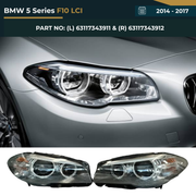 63117343911 & 63117343912 BMW 5 Series F10 LCI (2014-2017) Headlight Assembly Premium Upgrade Replacement