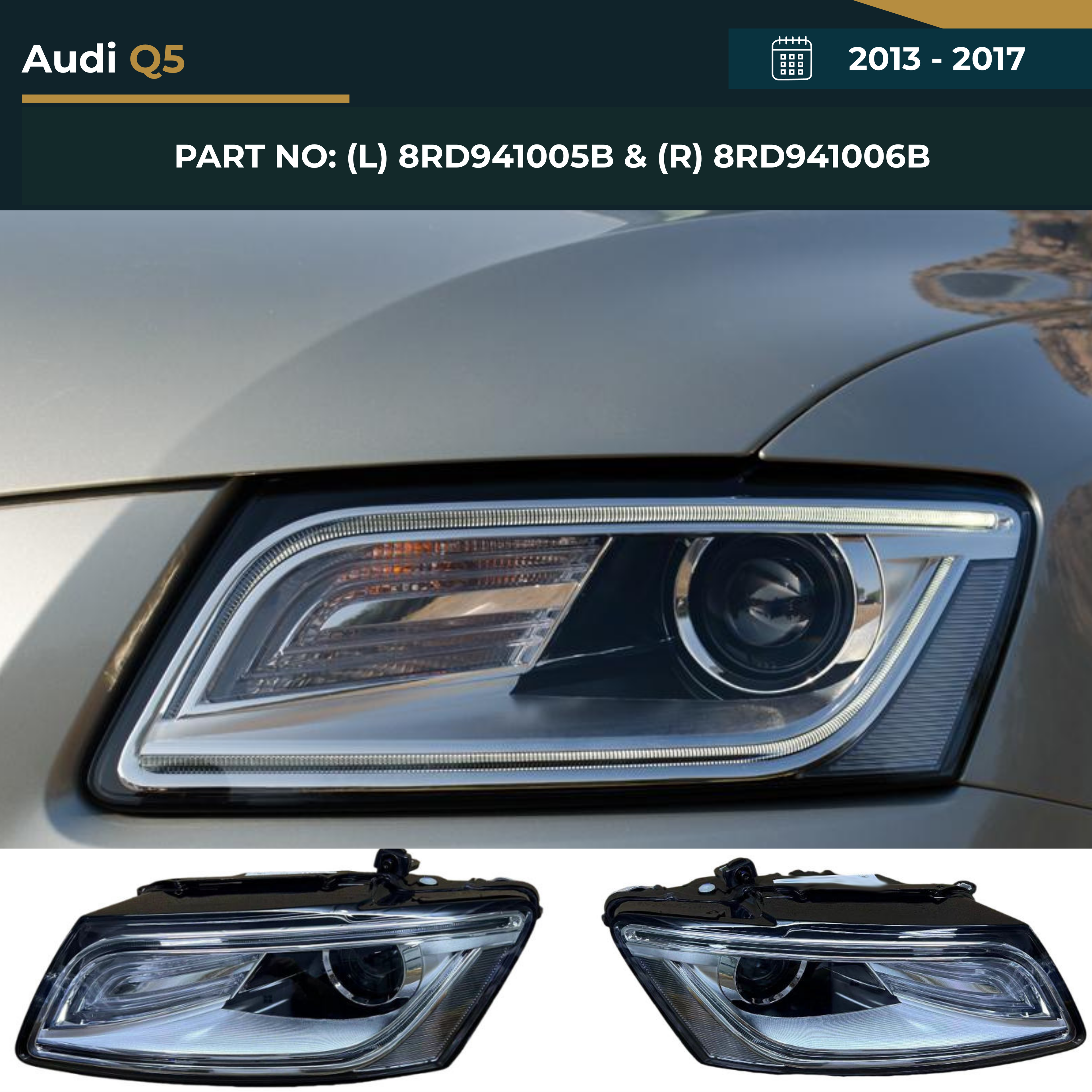 8RD941005B & 8RD941006B Audi Q5 (2013-2017) Headlight – OEM Fit Replacement