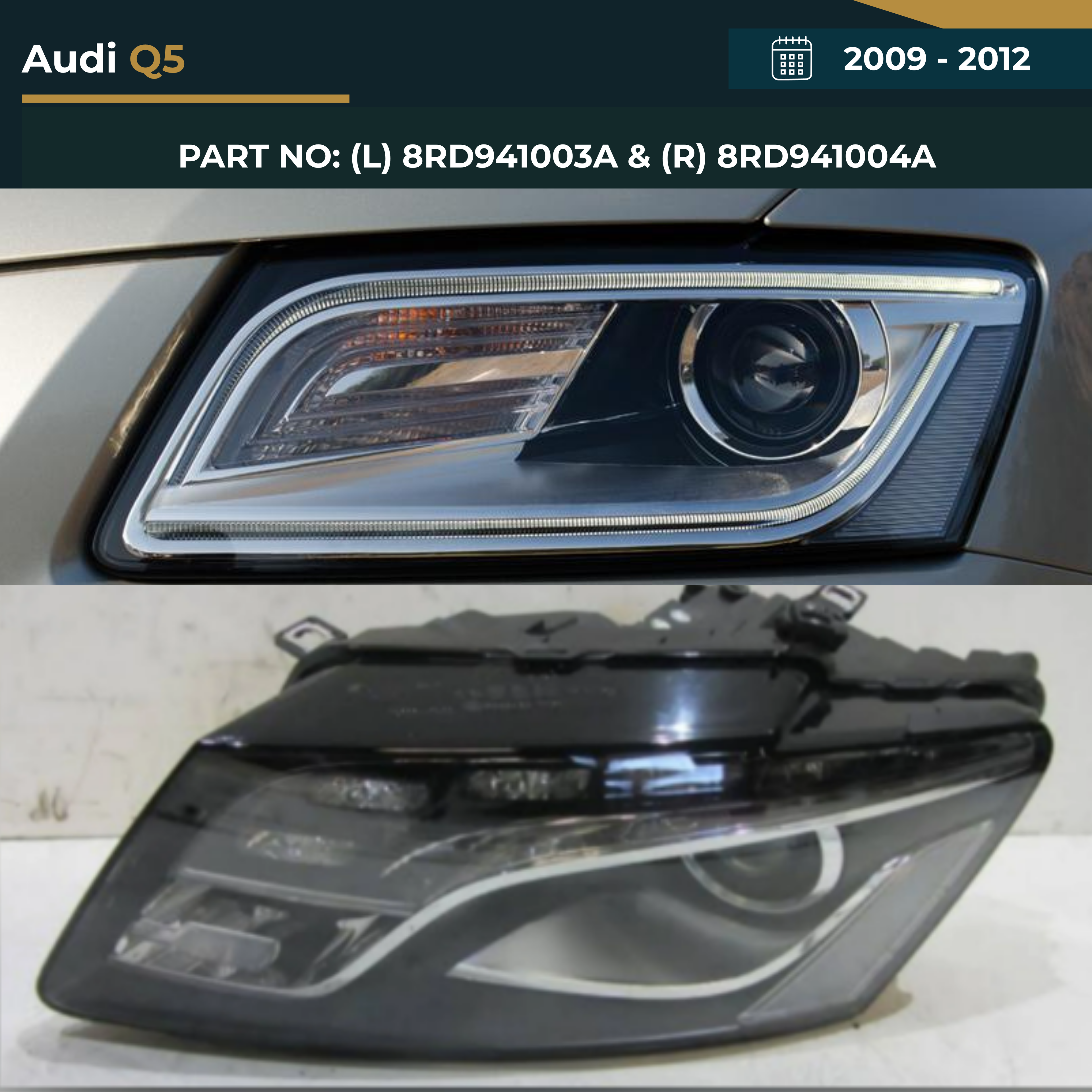 8RD941003A & 8RD941004A Audi Q5 (2009-2012) Headlight – OEM Fit Replacement