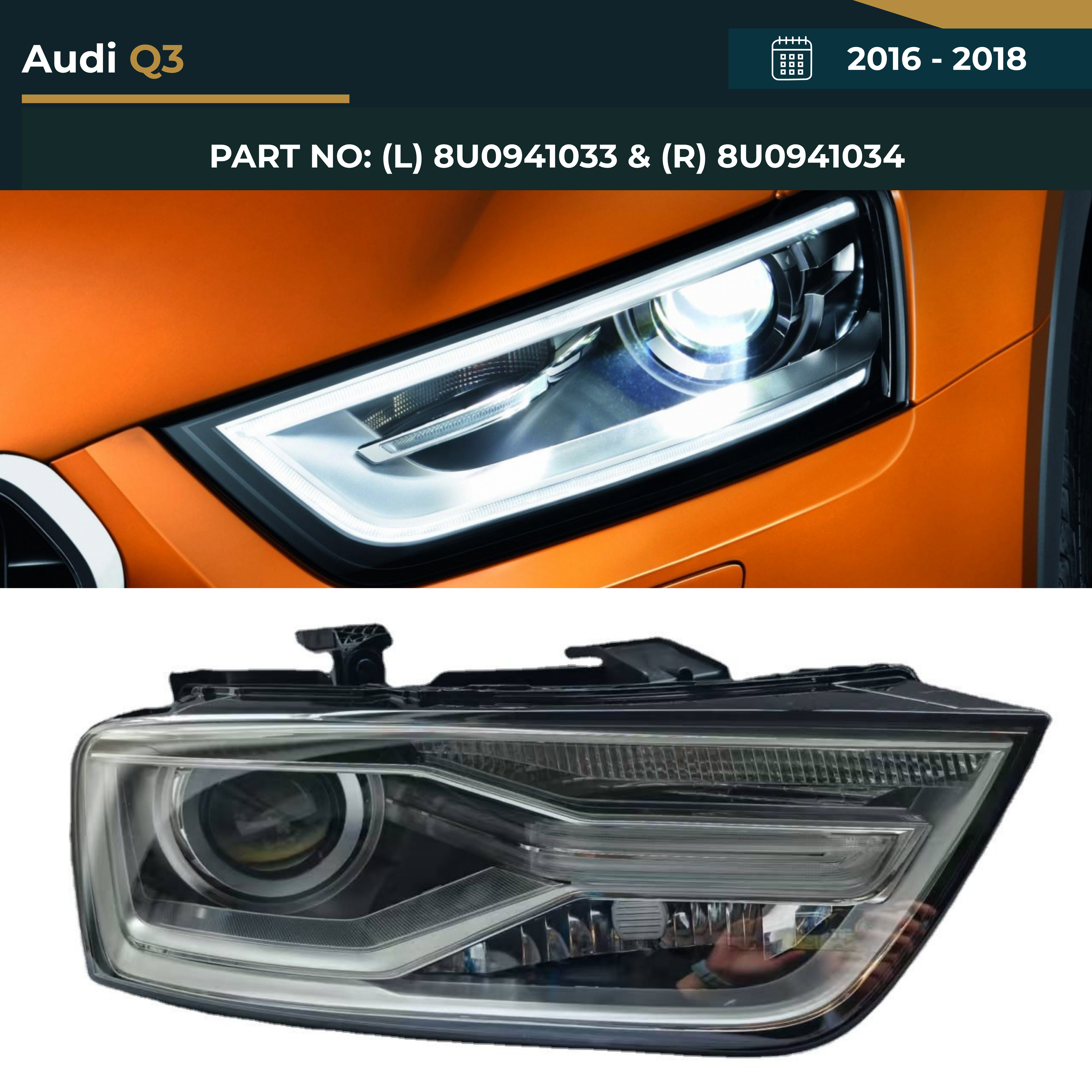 8U941005B & 8UD941006B Audi Q3 (2016-2018) Headlight – OEM Fit Replacement