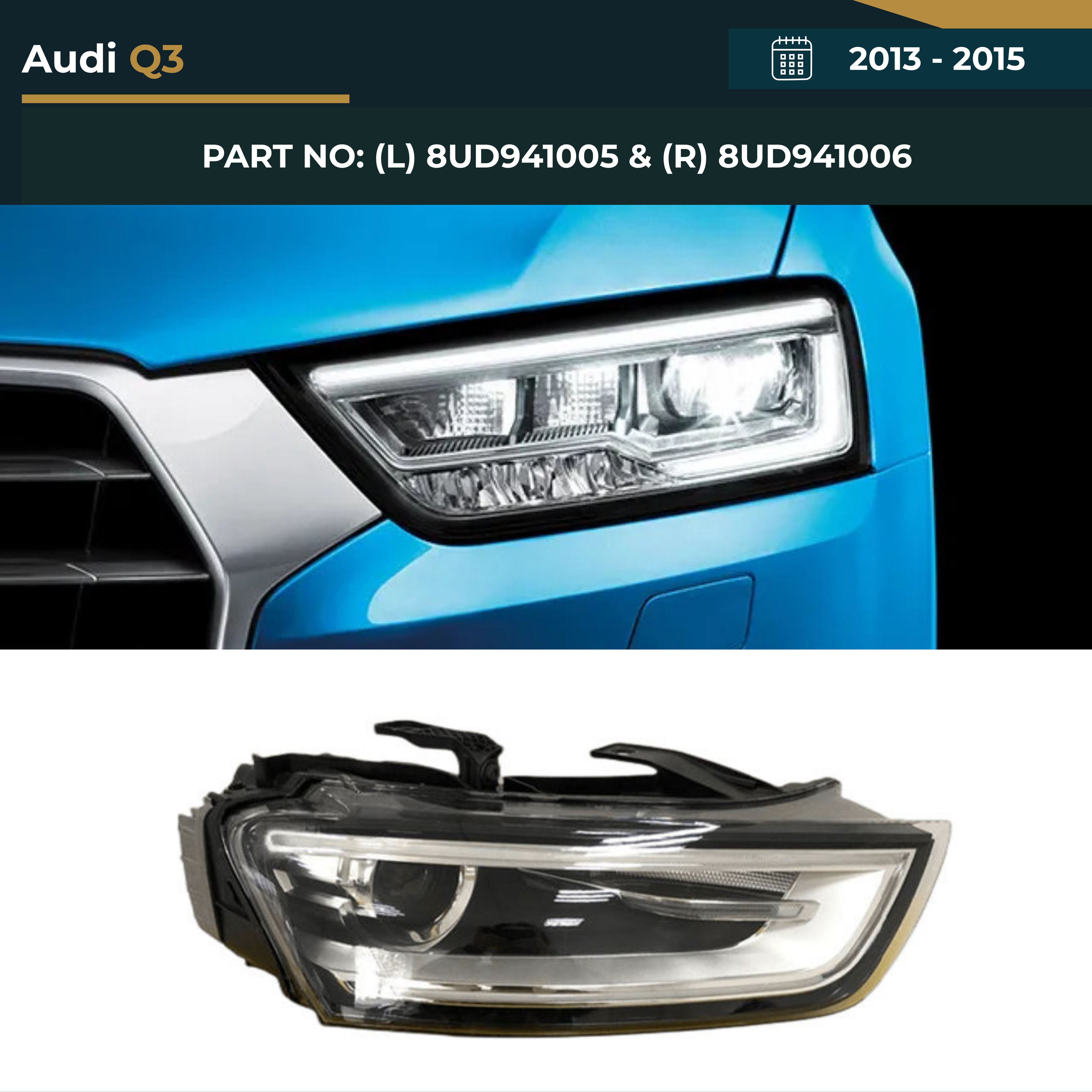8UD941005 & 8UD941006 Audi Q3 (2013-2015) Headlight – OEM Fit Replacement