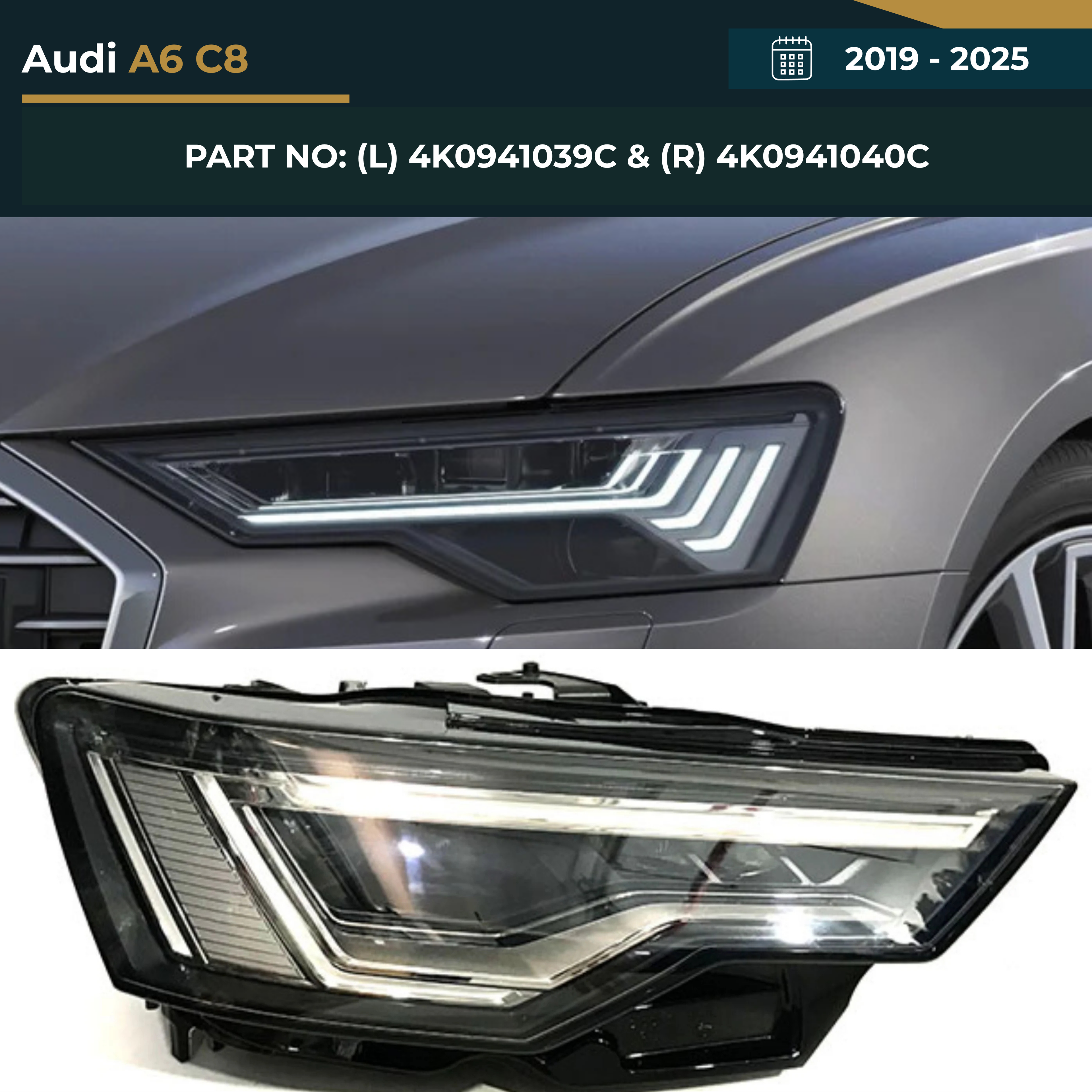 4K0941039C & 4K0941040C Audi A6 C8 (2019-2025) Headlight – OEM Fit Replacement