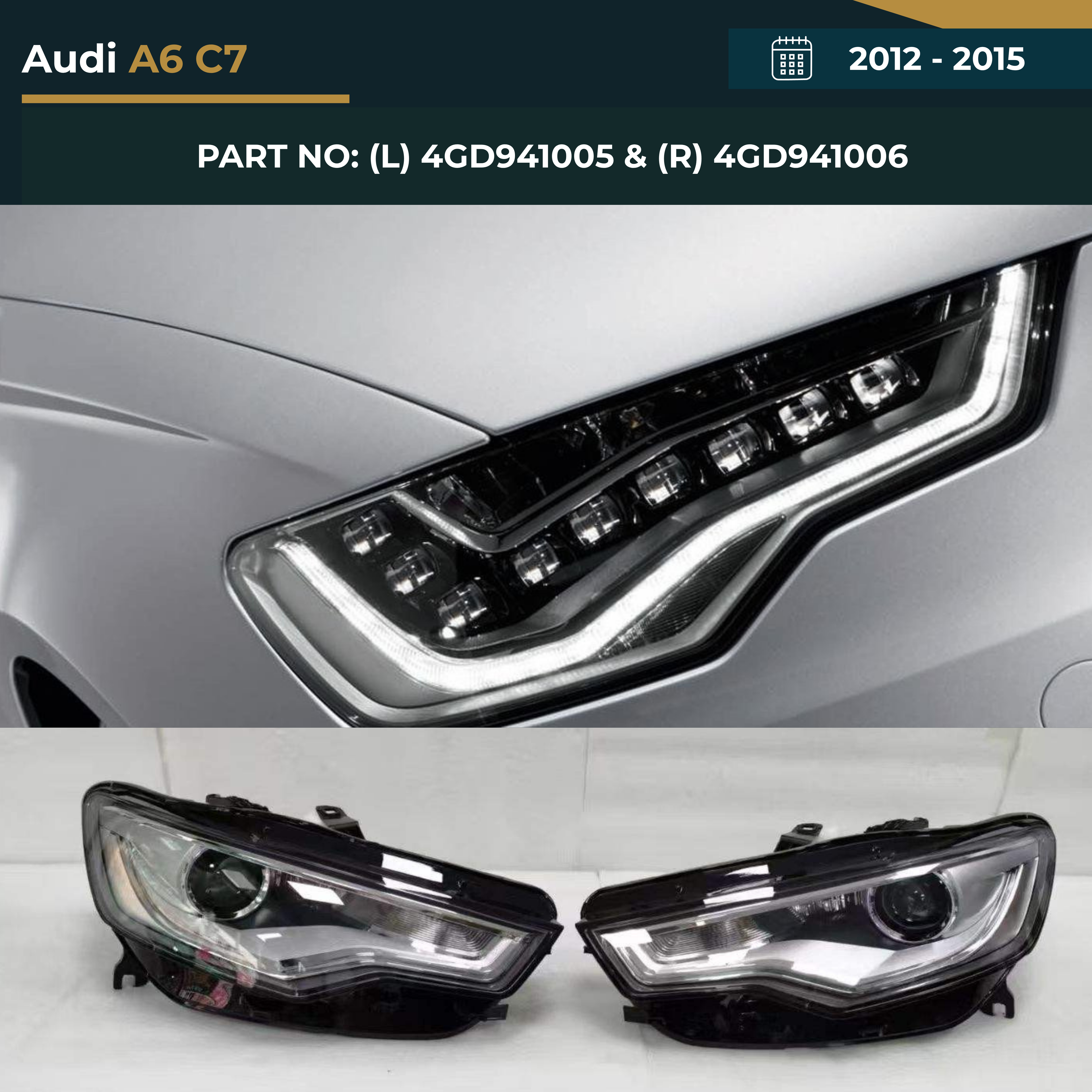 4GD941005 & 4GD941006 Audi A6 C7 (2012-2015) Headlight – OEM Fit Replacement