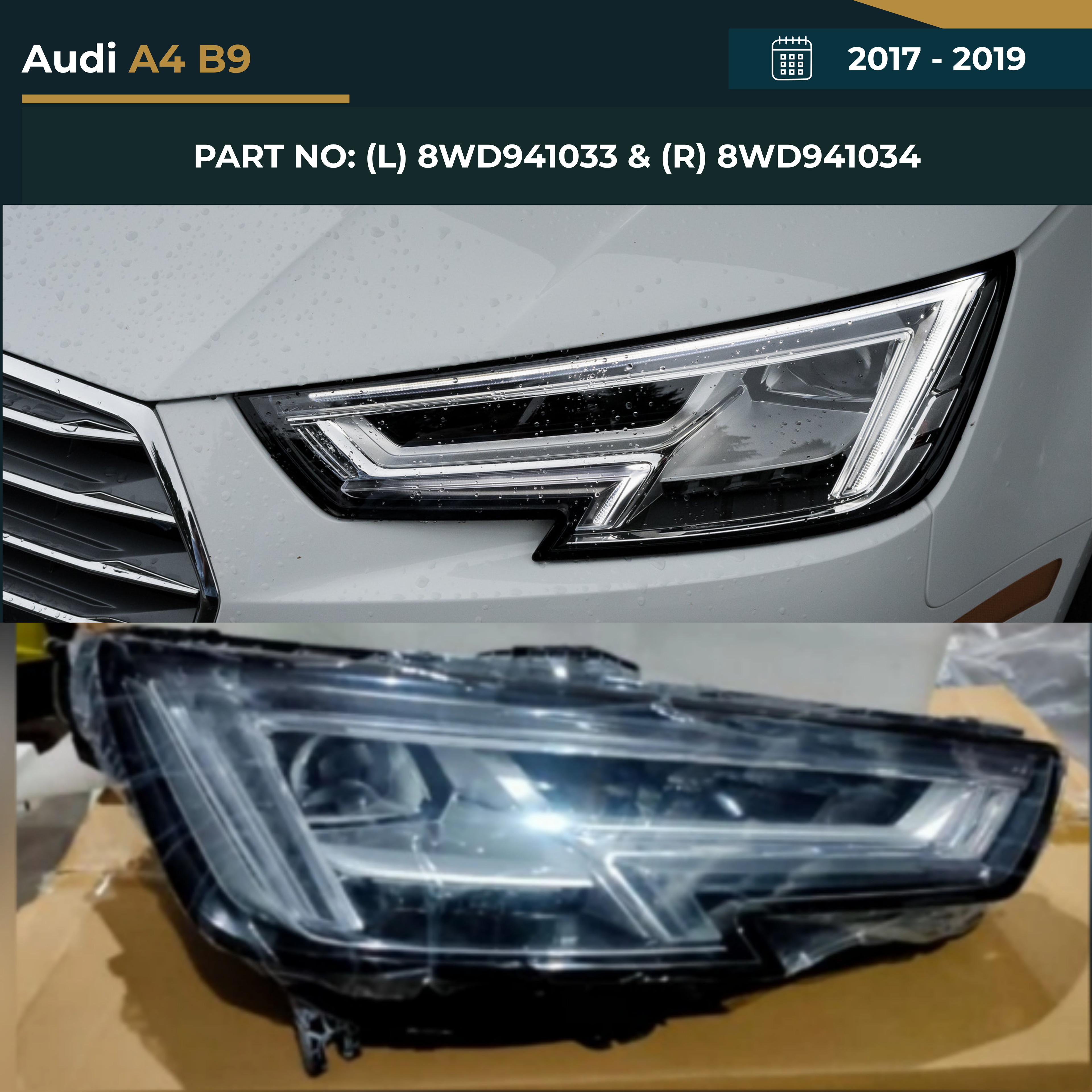 8WD941033 & 8WD941034 Audi A4 B9 (2017-2019) LED Headlight – OEM Fit Replacement