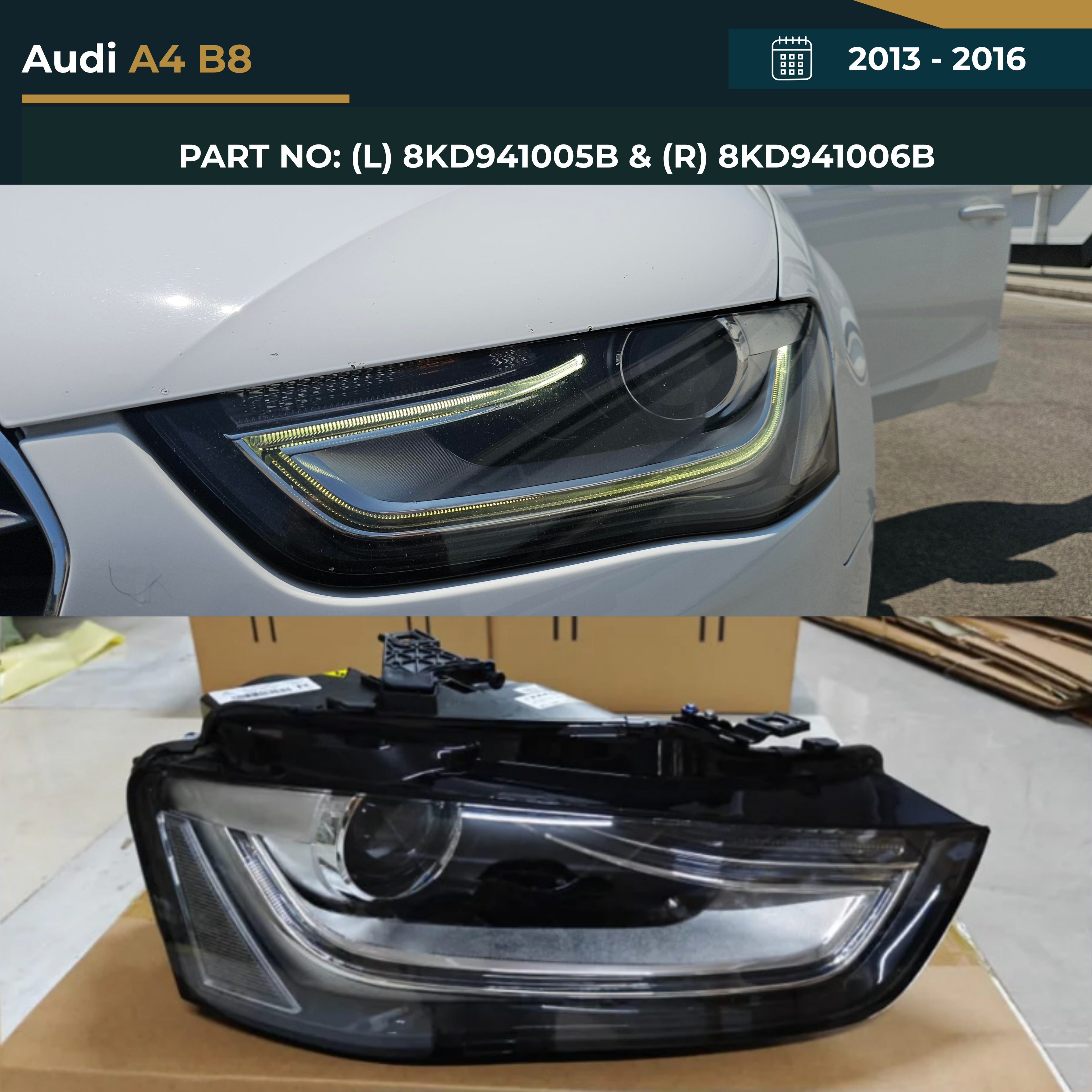 8KD941005B & 8KD941006B Audi A4 B8 Facelift (2013-2016) Headlight – OEM Fit Replacement