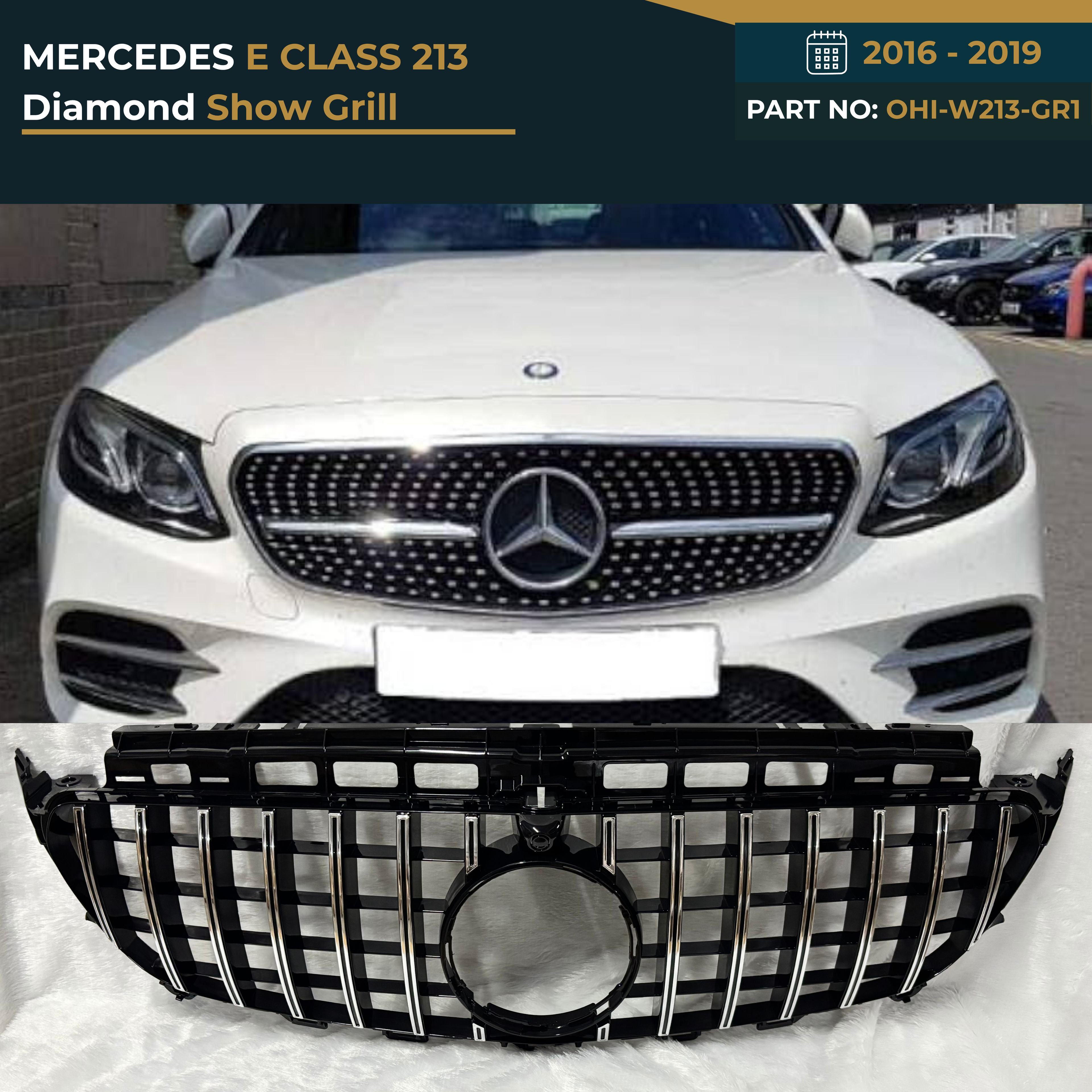 OHI-W213-GR1 MERCEDES E CLASS 213 (2016-2019) DIAMOND CHROME SHOWGRILL – OEM Fit Mercedes Front Show Grille