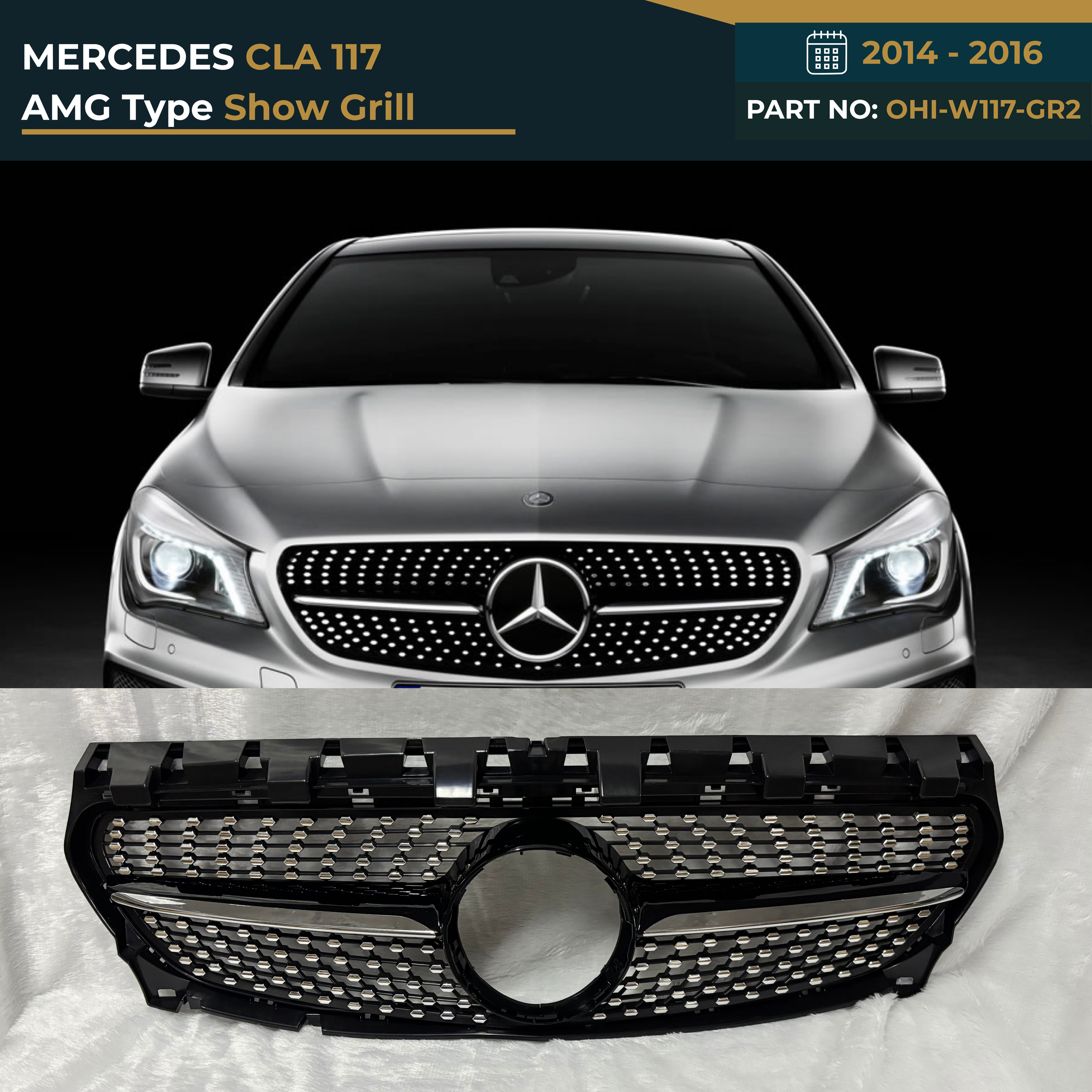 OHI-X253-GR2- MERCEDES GLC 253 (2015-2019) GTR BLACK SHOWGRILL – OEM Fit Mercedes Front Show Grille