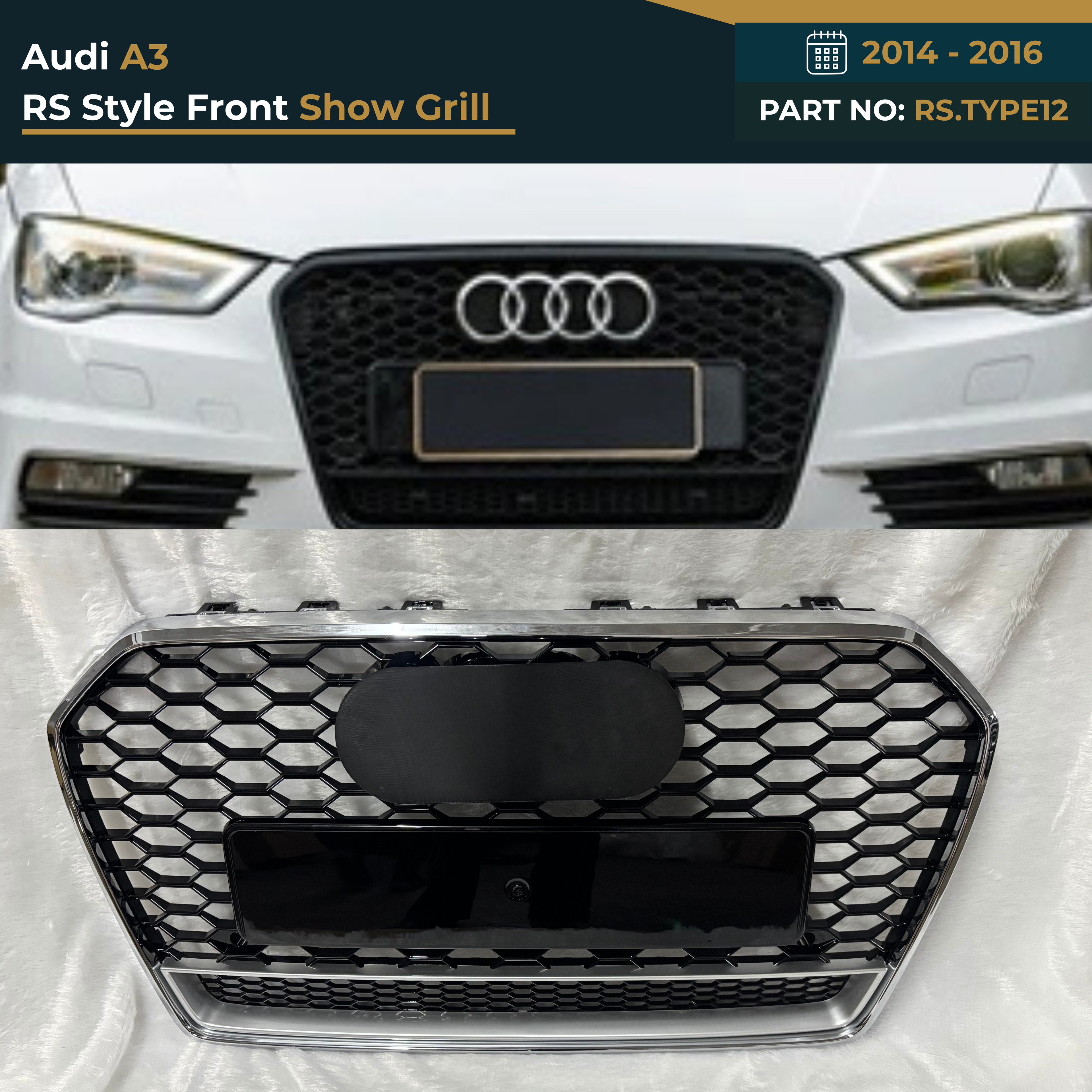 RS.TYPE12 Audi A3 (2014–2016) RS Style Front Show Grille – OEM Fit Replacement