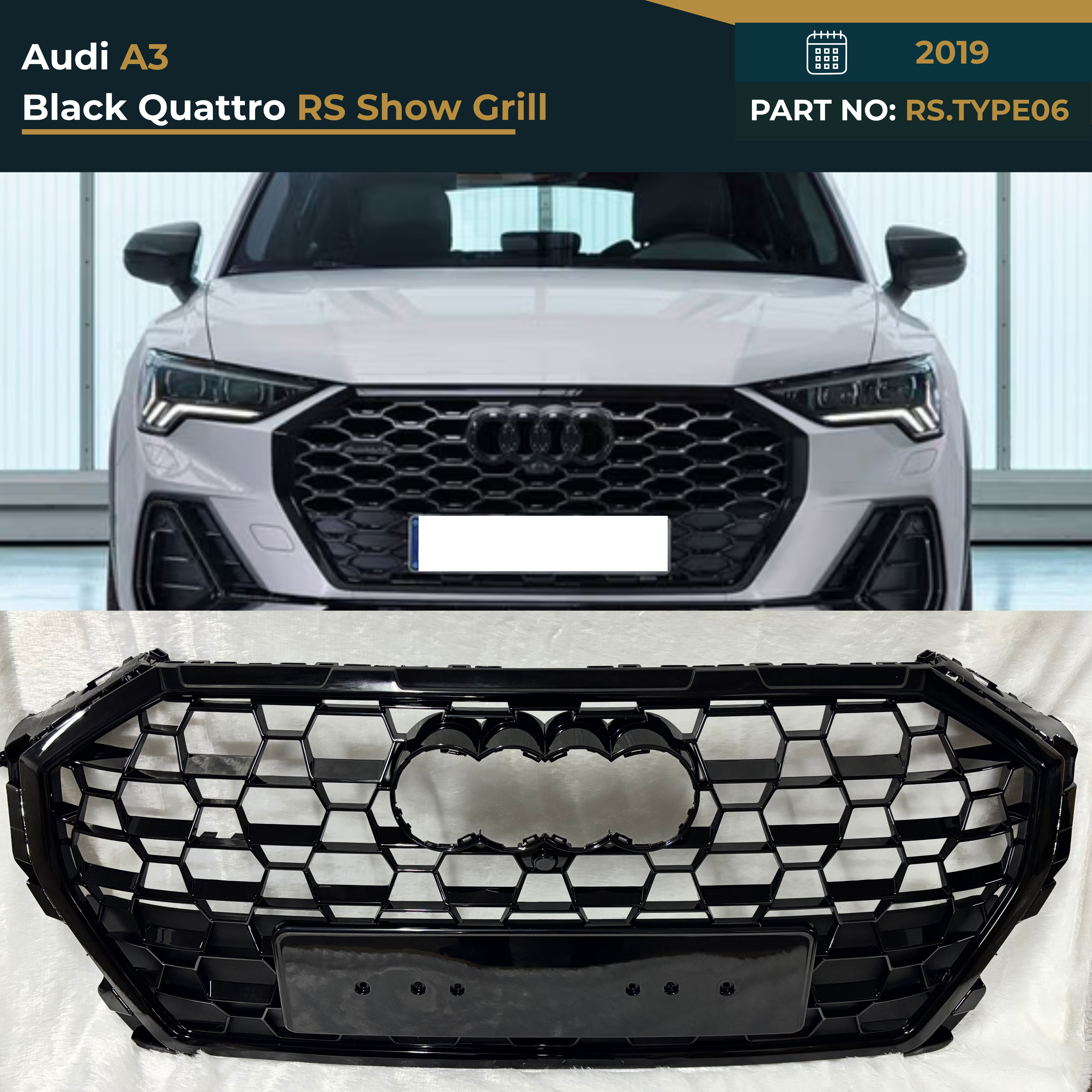 RS.TYPE06 Audi Q3 (2019) Black Quattro RS Show Grill – OEM Fit Replacement