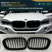 51117294485 51117294486 BMW X5 F15 (2014-2019) – OEM Fit BMW 2 LINE GLOSSY BLACK Front Show Grill