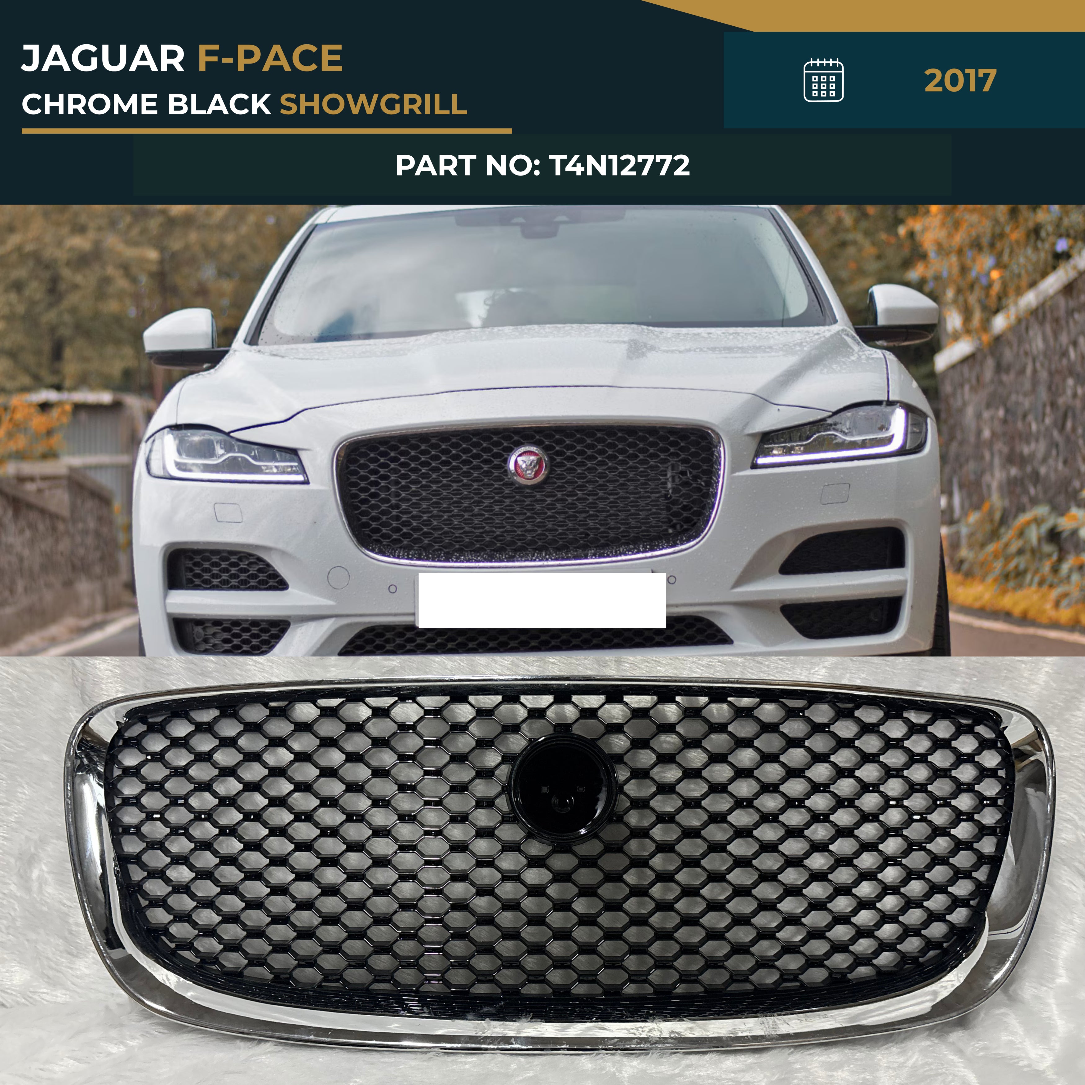 T4N12772 JAGUAR F-PACE CHROME BLACK SHOWGRILL (2017) – OEM Fit Jaguar Front Show Grill