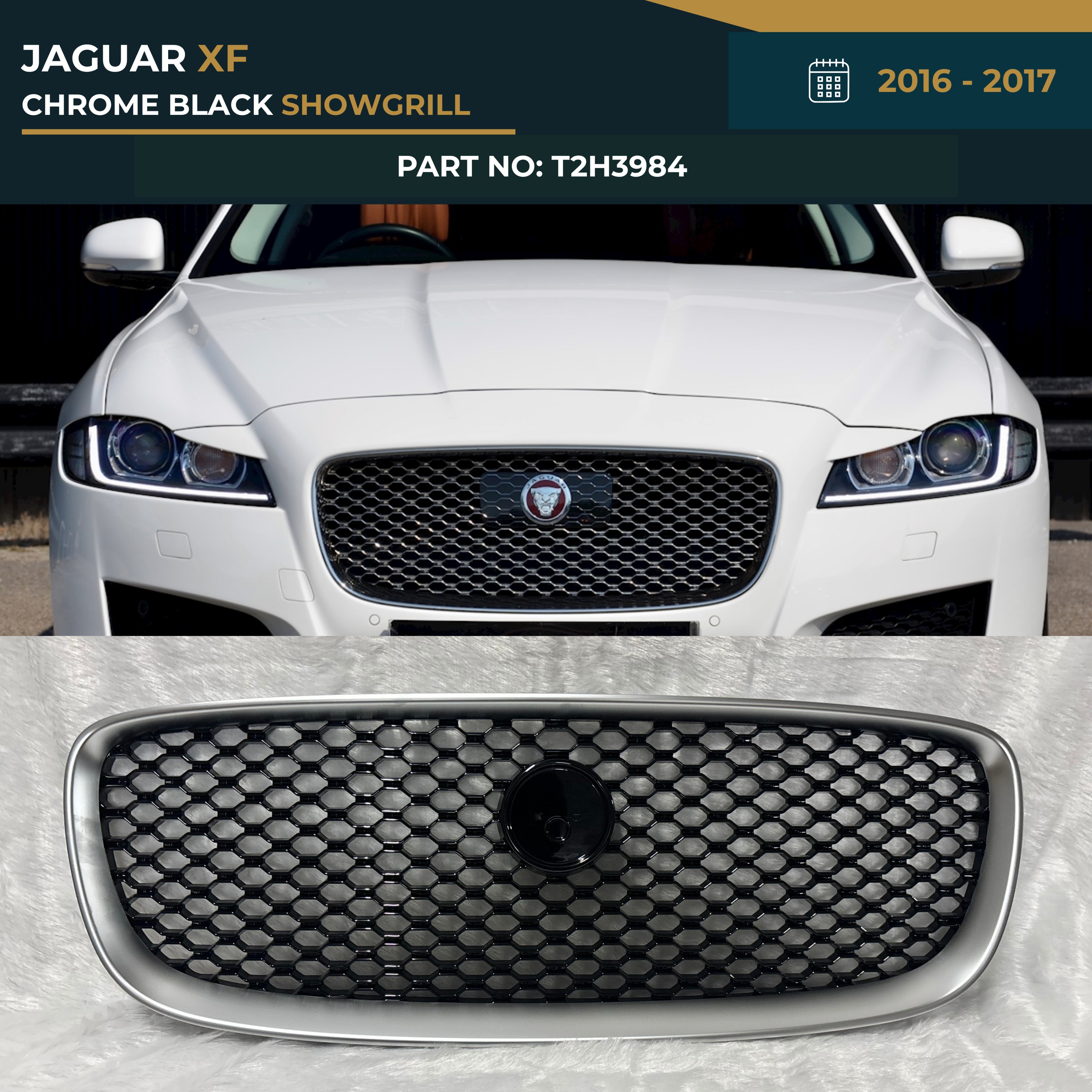T2H3984 JAGUAR XF CHROME BLACK SHOWGRILL (2016-2017) – OEM Fit Jaguar Front Show Grill