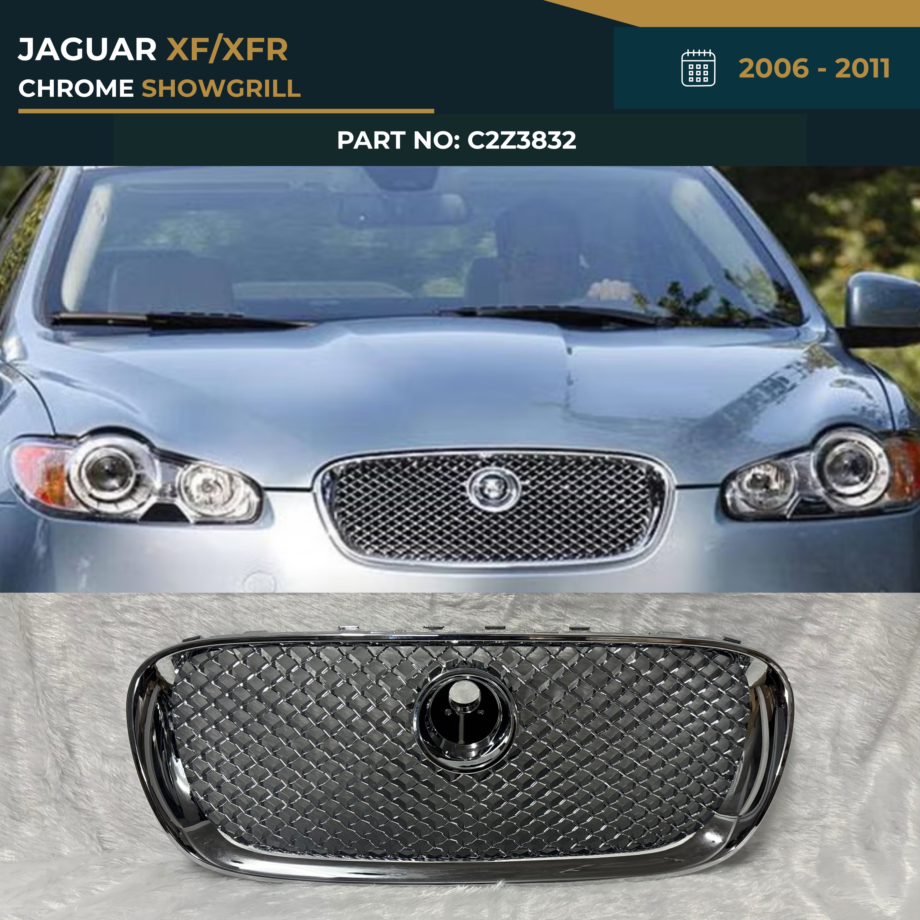 C2Z3832 JAGUAR XF/XFR CHROME SHOWGRILL (2006-2011) – OEM Fit Jaguar Front Show Grill