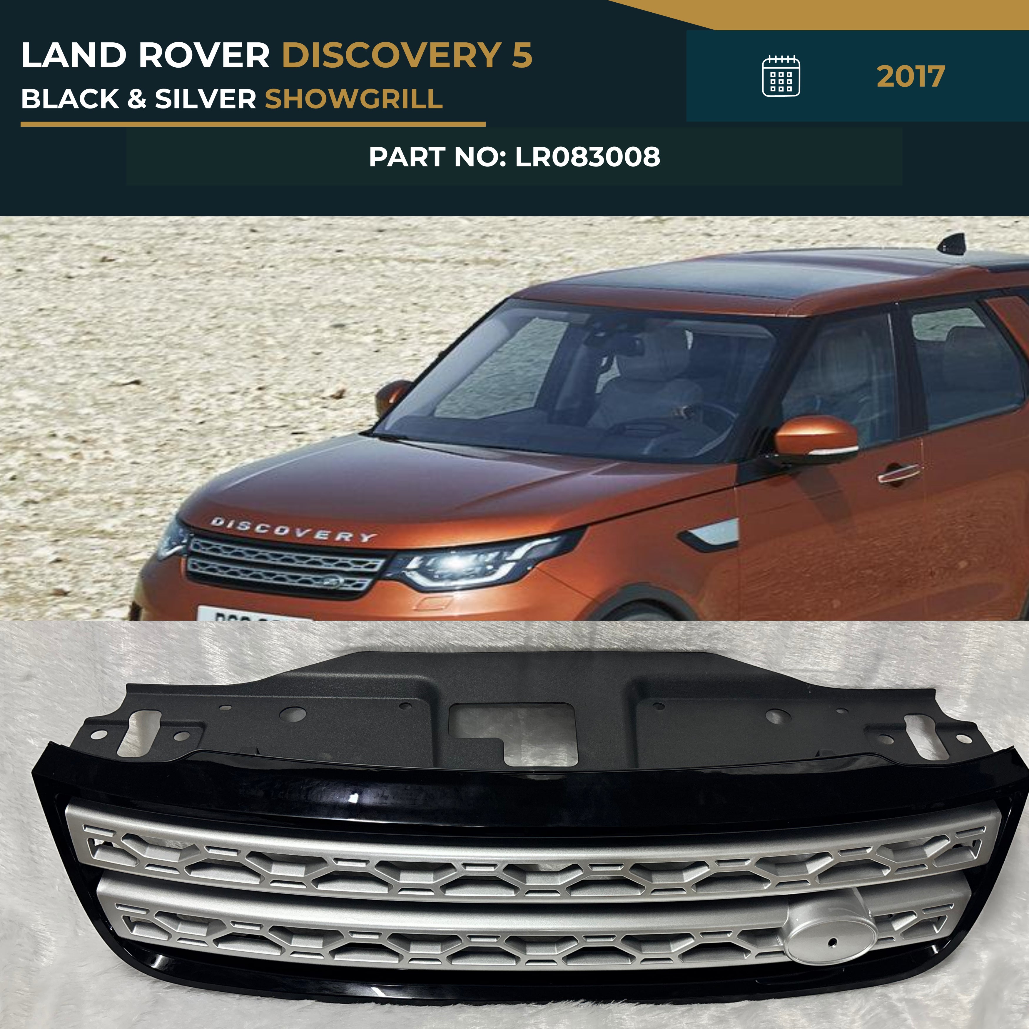 LR083008 LAND ROVER DISCOVERY 5 (2017) BLACK & SILVER SHOWGRILL – OEM Fit Land Rover Front Show Grill