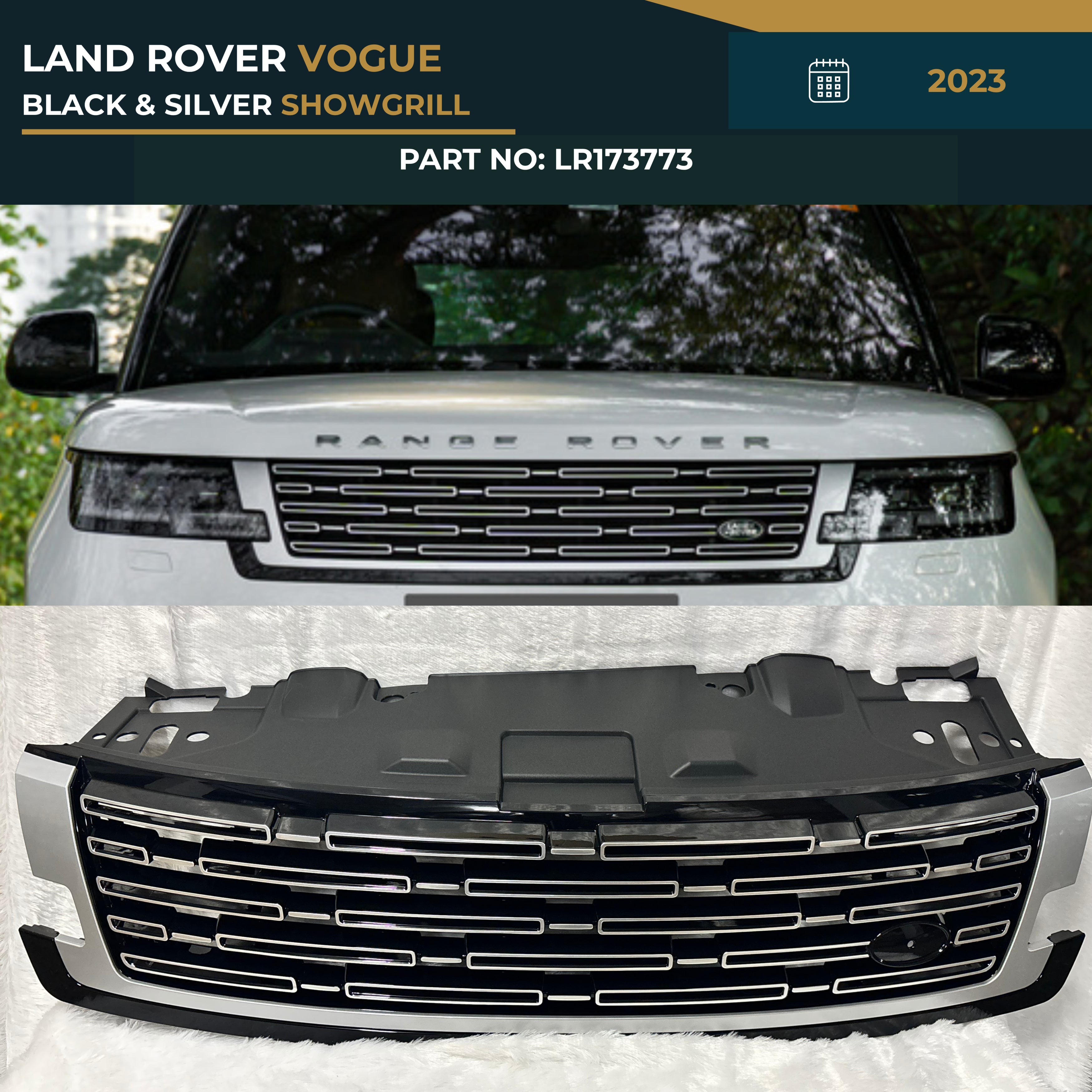 LR173773 LAND ROVER VOGUE (2023) BLACK & SILVER SHOWGRILL – OEM Fit Land Rover Front Show Grill