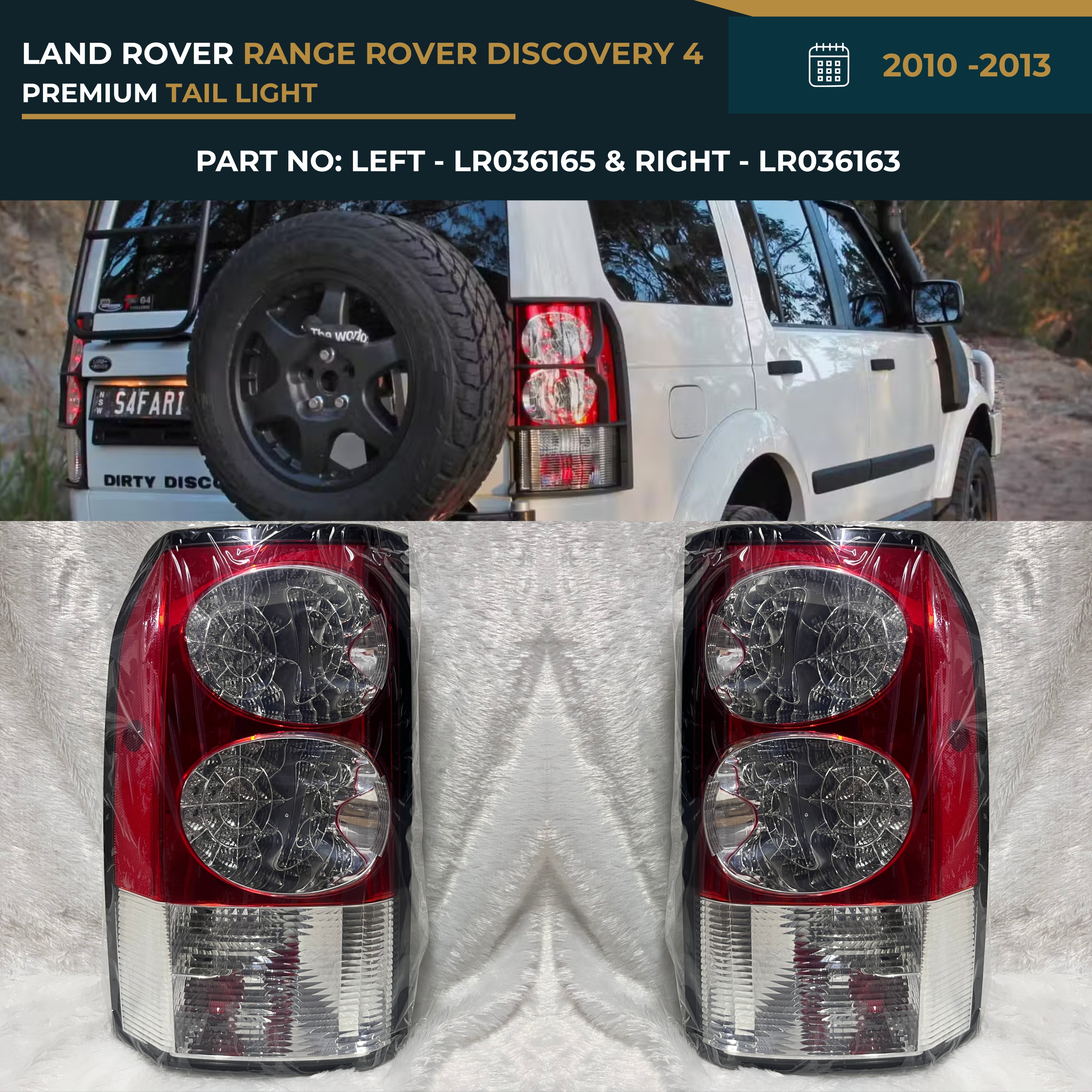 LR036165 & LR036163 Land Rover Range Rover Discovery 4 (2010-2013) Premium Rear Tail Light Red Assembly