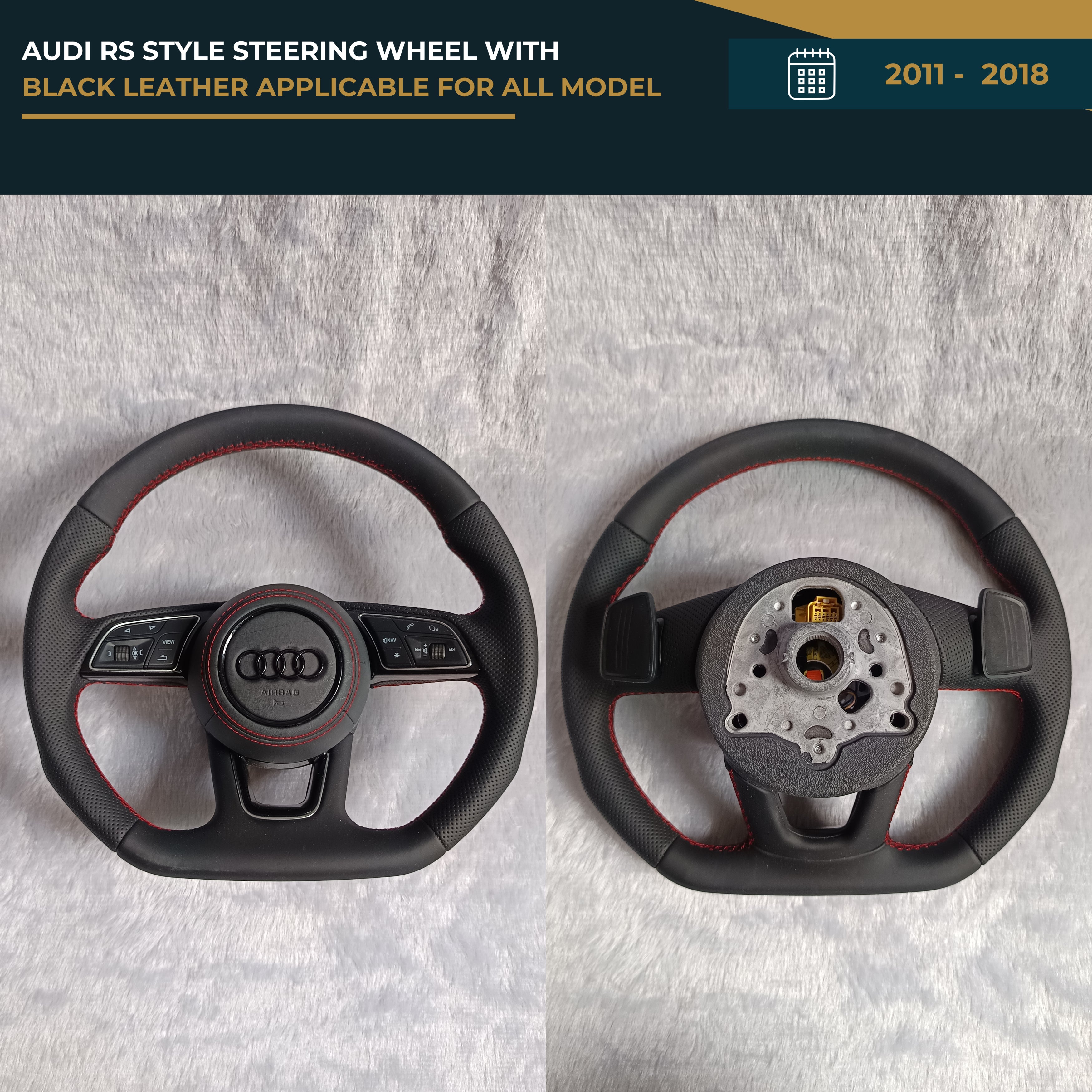 AUDI RS STYLE STEERING WHEEL WITH BLACK LEATHER APPLICABLE FOR ALL MODEL FROM (2011-2018) | Premium OEM Replacement Performance Steering Wheel