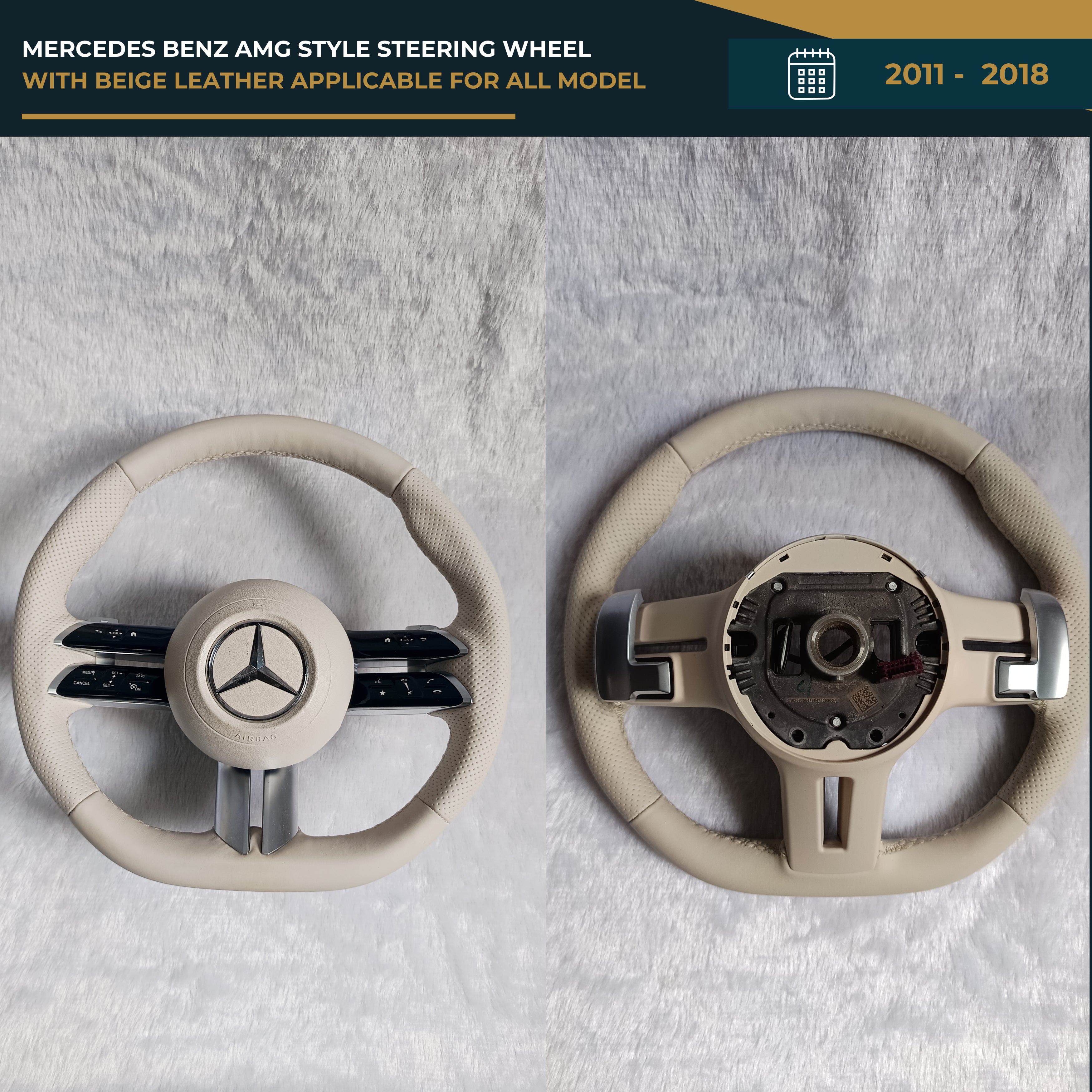 MERCEDES BENZ AMG STYLE STEERING WHEEL WITH BEIGE LEATHER APPLICABLE FOR ALL MODEL FROM (11-18) (STYLE 3) | Premium OEM Replacement Performance Steering Wheel