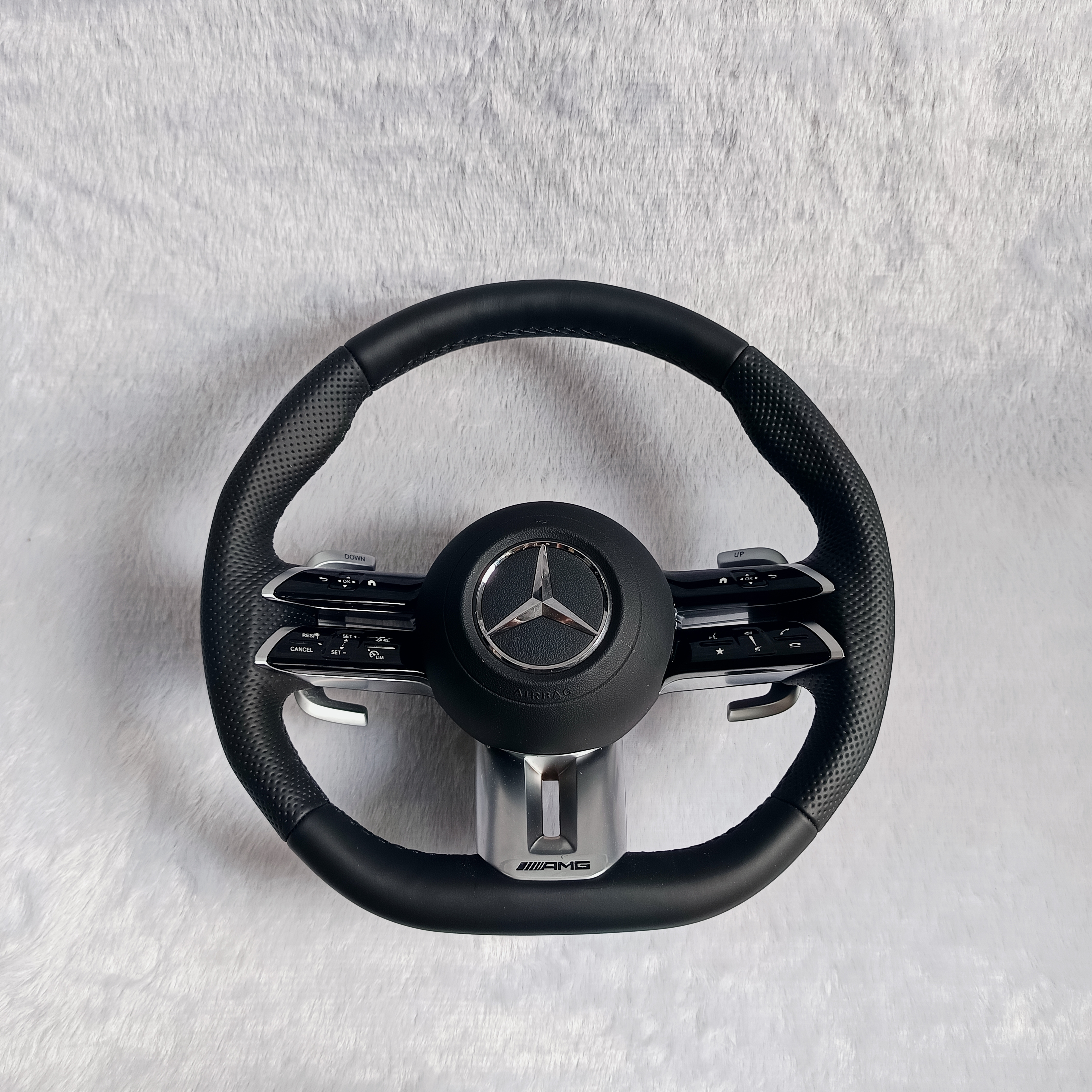 MERCEDES BENZ AMG STYLE STEERING WHEEL WITH BLACK LEATHER APPLICABLE FOR ALL MODEL FROM (11-18) (STYLE 2) | Premium OEM Replacement Performance Steering Wheel
