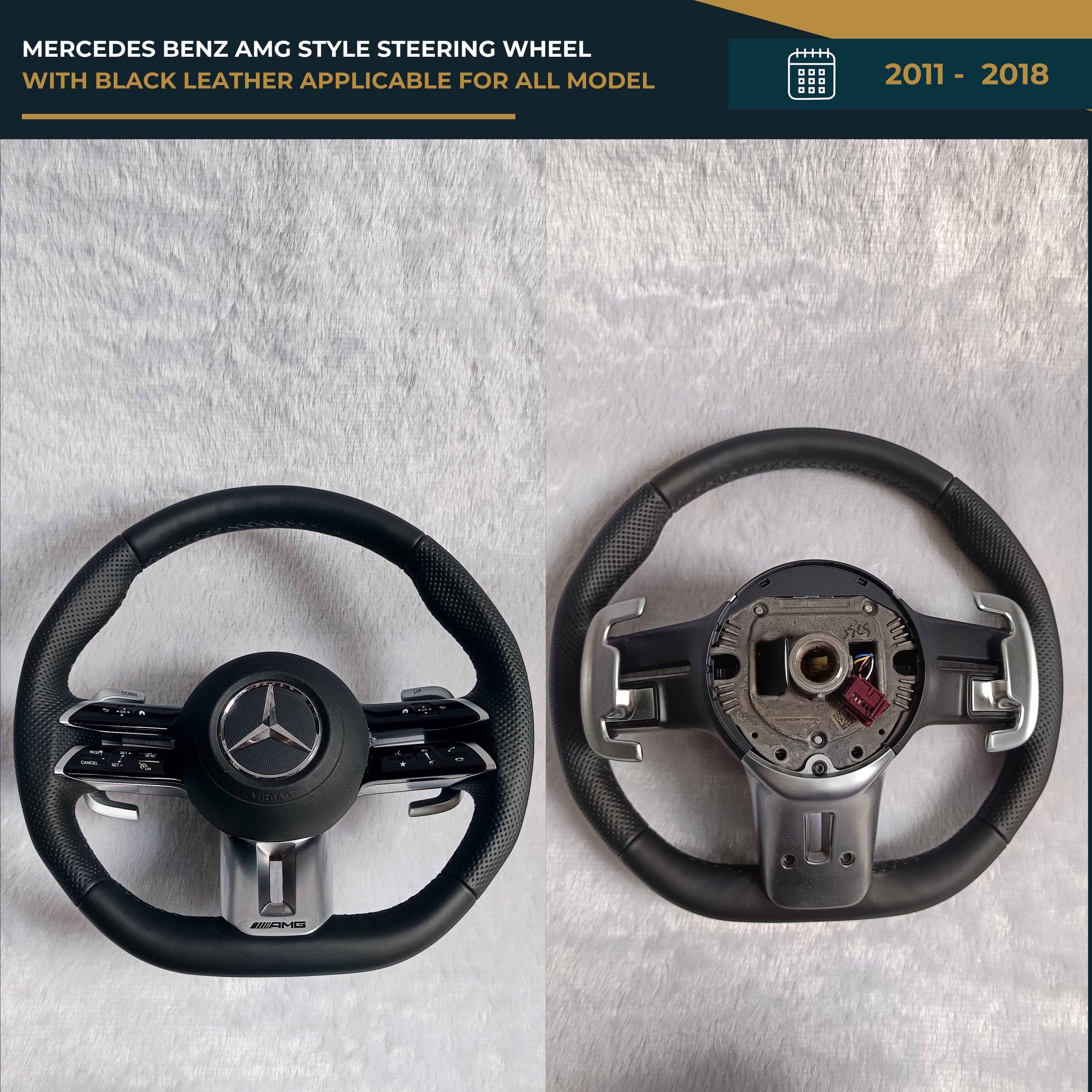 MERCEDES BENZ AMG STYLE STEERING WHEEL WITH BLACK LEATHER APPLICABLE FOR ALL MODEL FROM (11-18) (STYLE 2) | Premium OEM Replacement Performance Steering Wheel
