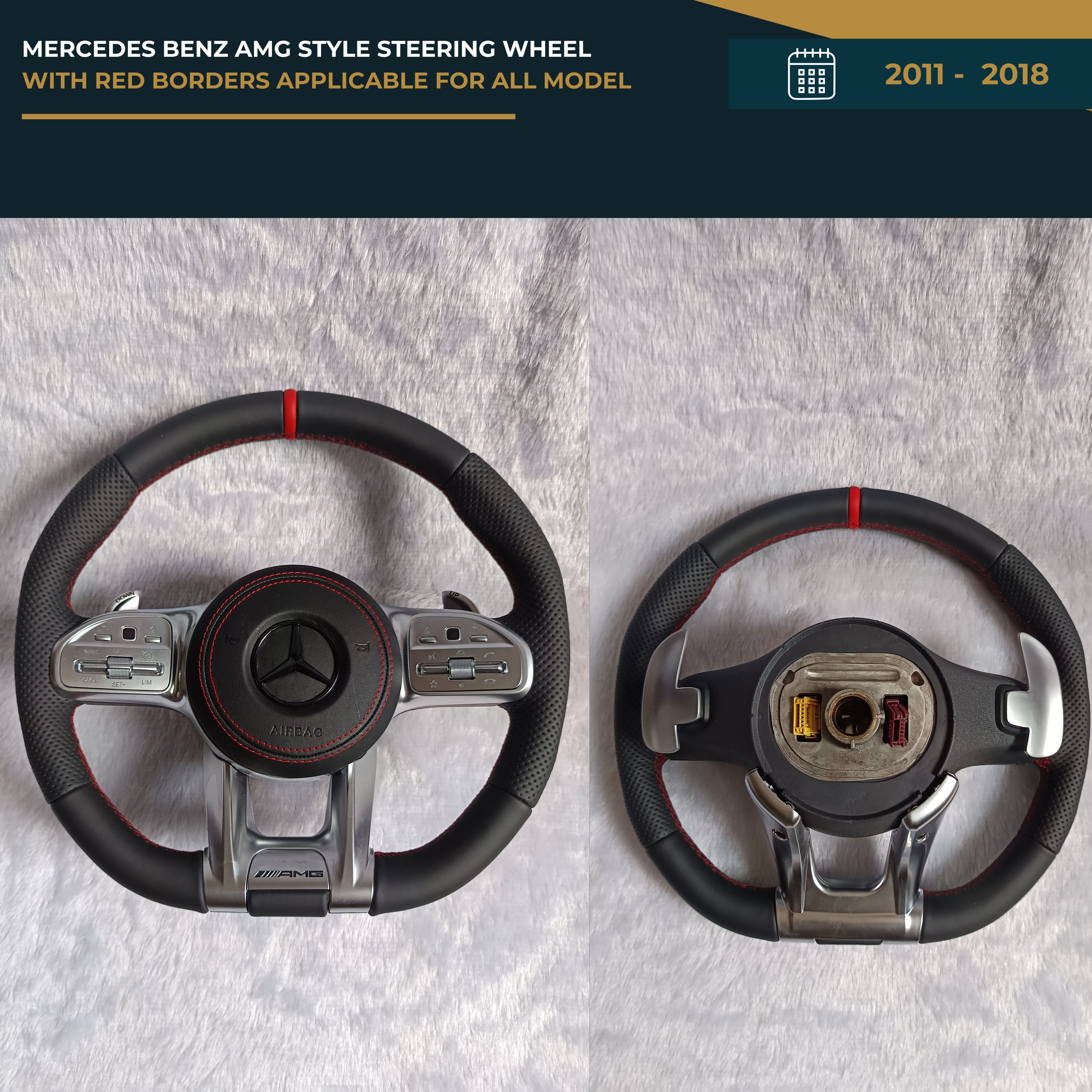 MERCEDES BENZ AMG STYLE STEERING WHEEL WITH RED BORDERS APPLICABLE FOR ALL MODEL FROM (11-18) (STYLE 1) | Premium OEM Replacement Performance Steering Wheel