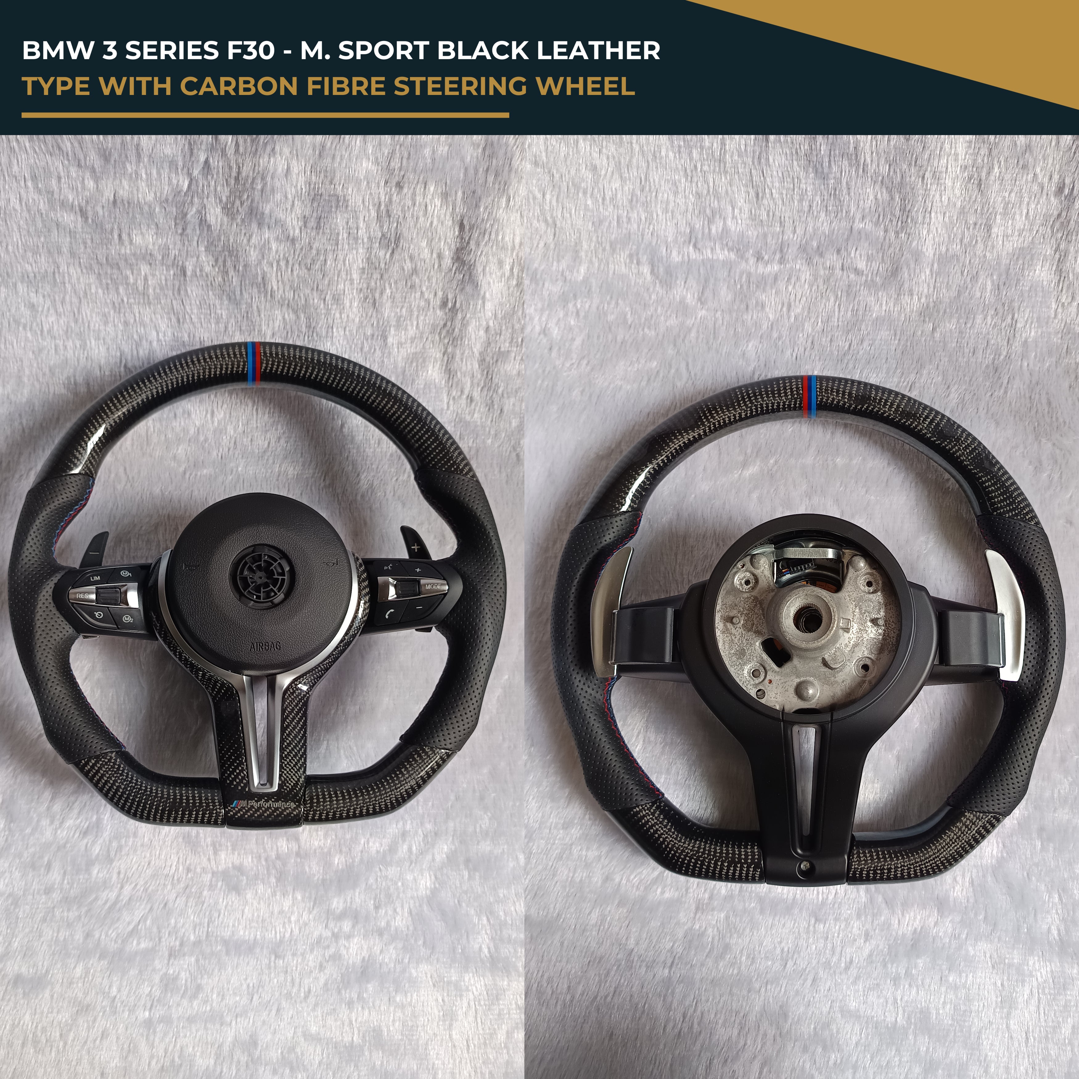 BMW 3 SERIES F30 - M.SPORT BLACK LEATHER TYPE WITH CARBON FIBRE STEERING WHEEL (STYLE 2 FOR F30) | Premium OEM Replacement Performance Steering Wheel