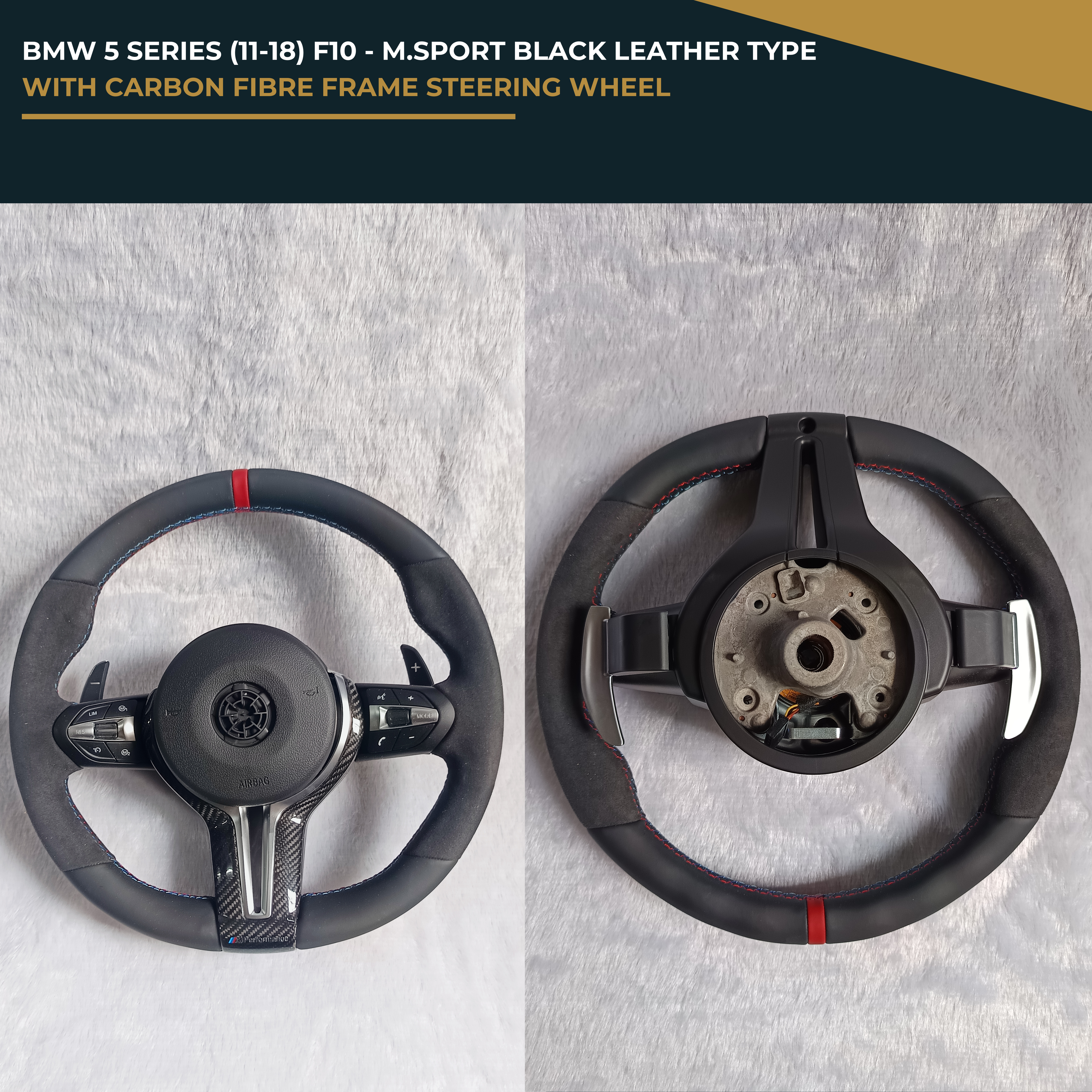 BMW 5 SERIES (11-18) F10 - M.SPORT BLACK LEATHER TYPE WITH CARBON FIBRE FRAME STEERING WHEEL (STYLE 2 FOR F10) | Premium OEM Replacement Performance Steering Wheel