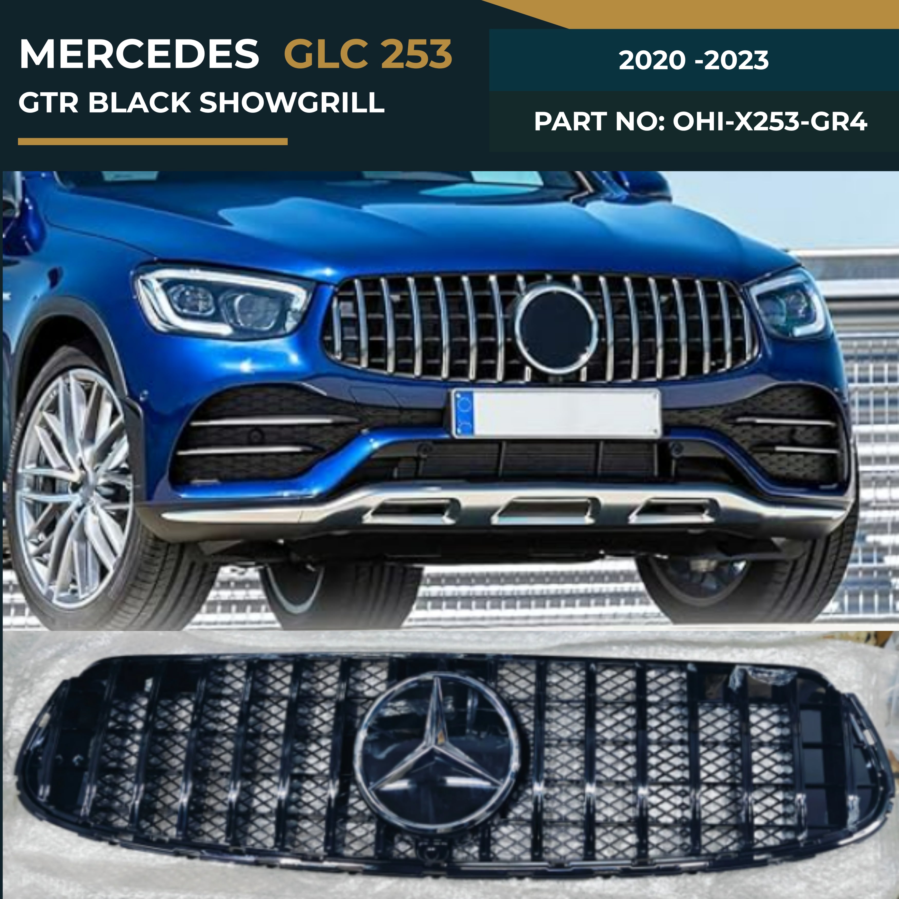OHI-X253-GR4 MERCEDES GLC 253 (2020-2023) GTR BLACK SHOWGRILL – OEM Fit Mercedes Front Show Grille