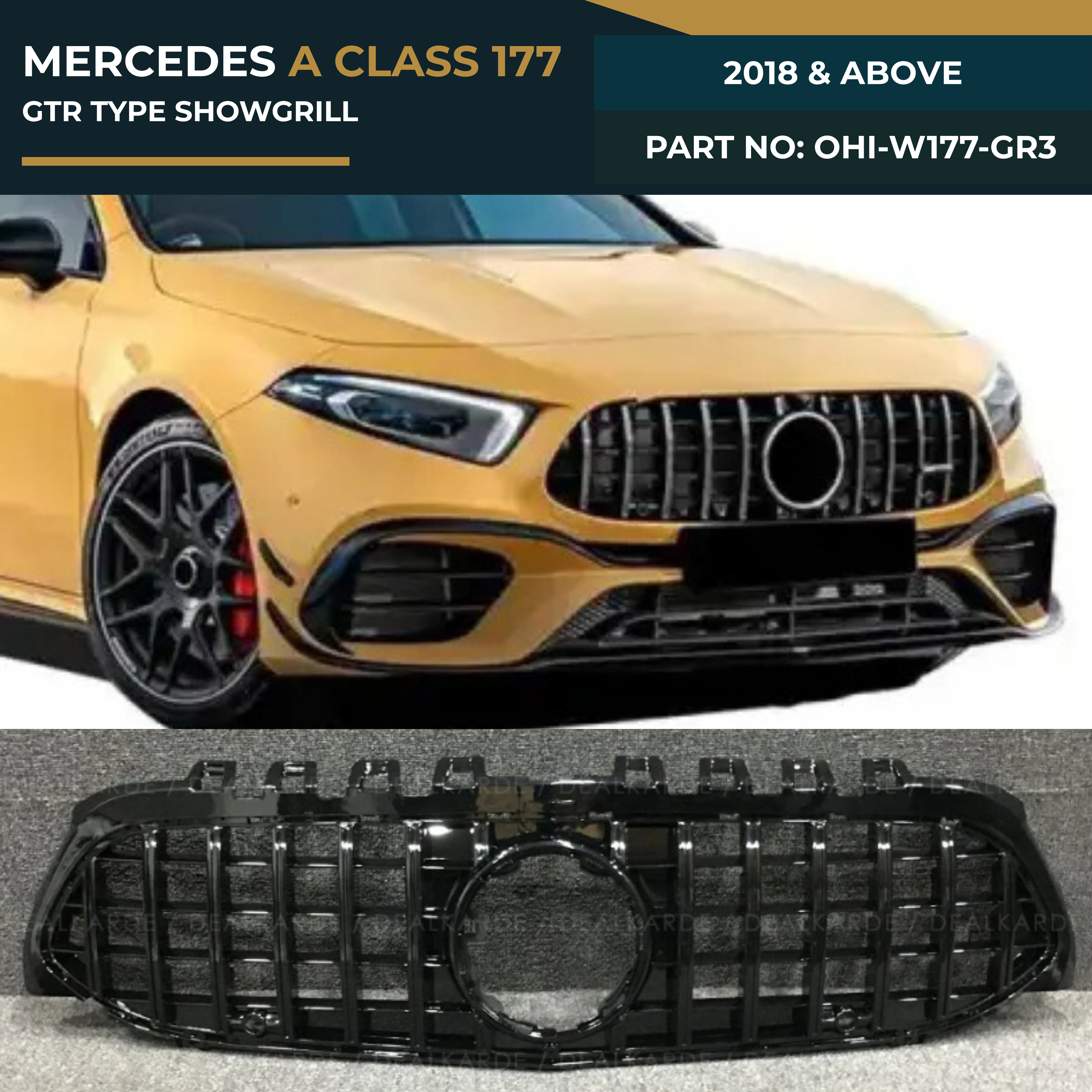 OHI-W177-GR3 MERCEDES A CLASS 177 (2018 & Above) GTR TYPE SHOWGRILL – OEM Fit Mercedes Front Show Grille