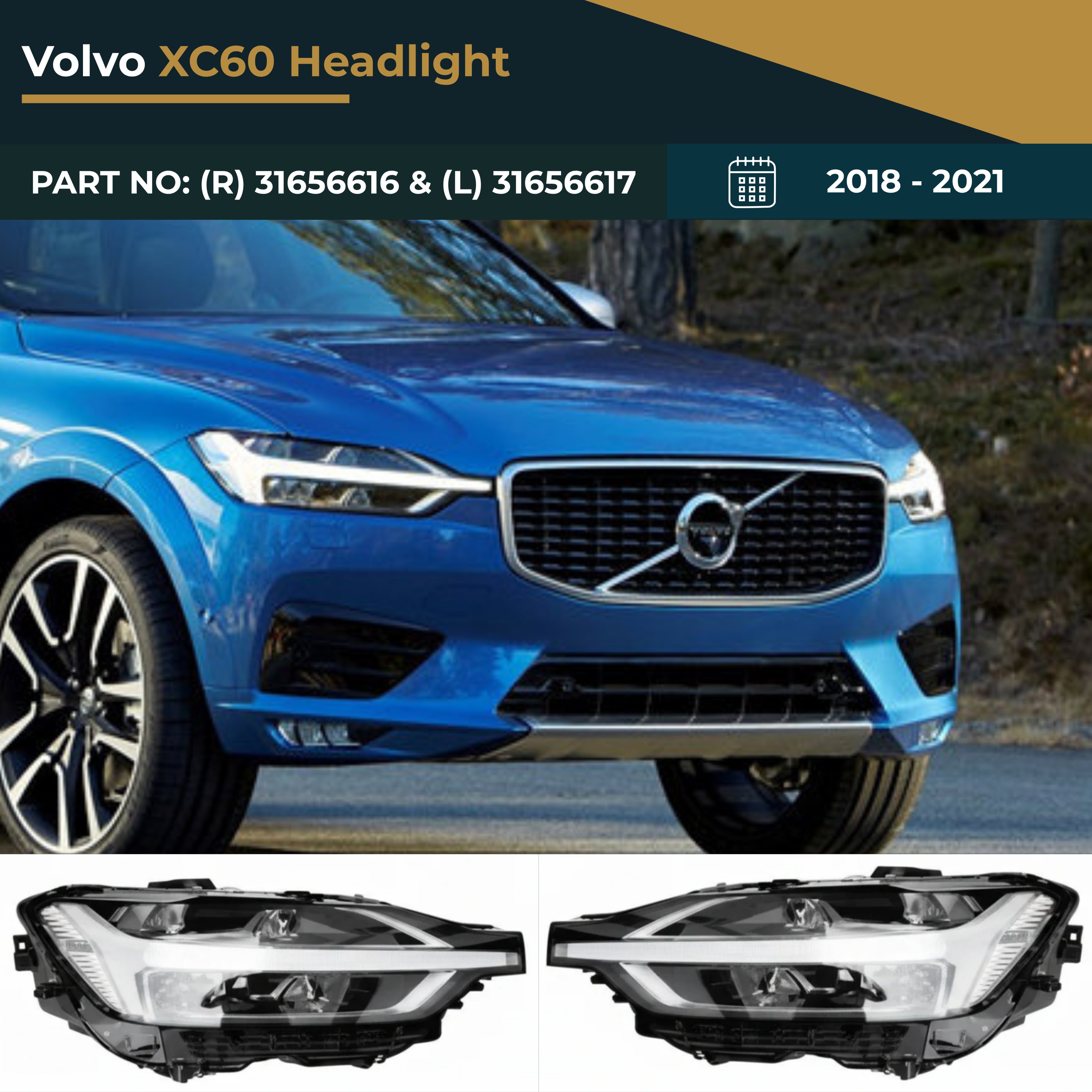 31656616 & 31656617 Volvo XC60 (2018-2021) Headlight Assembly Premium Replacement
