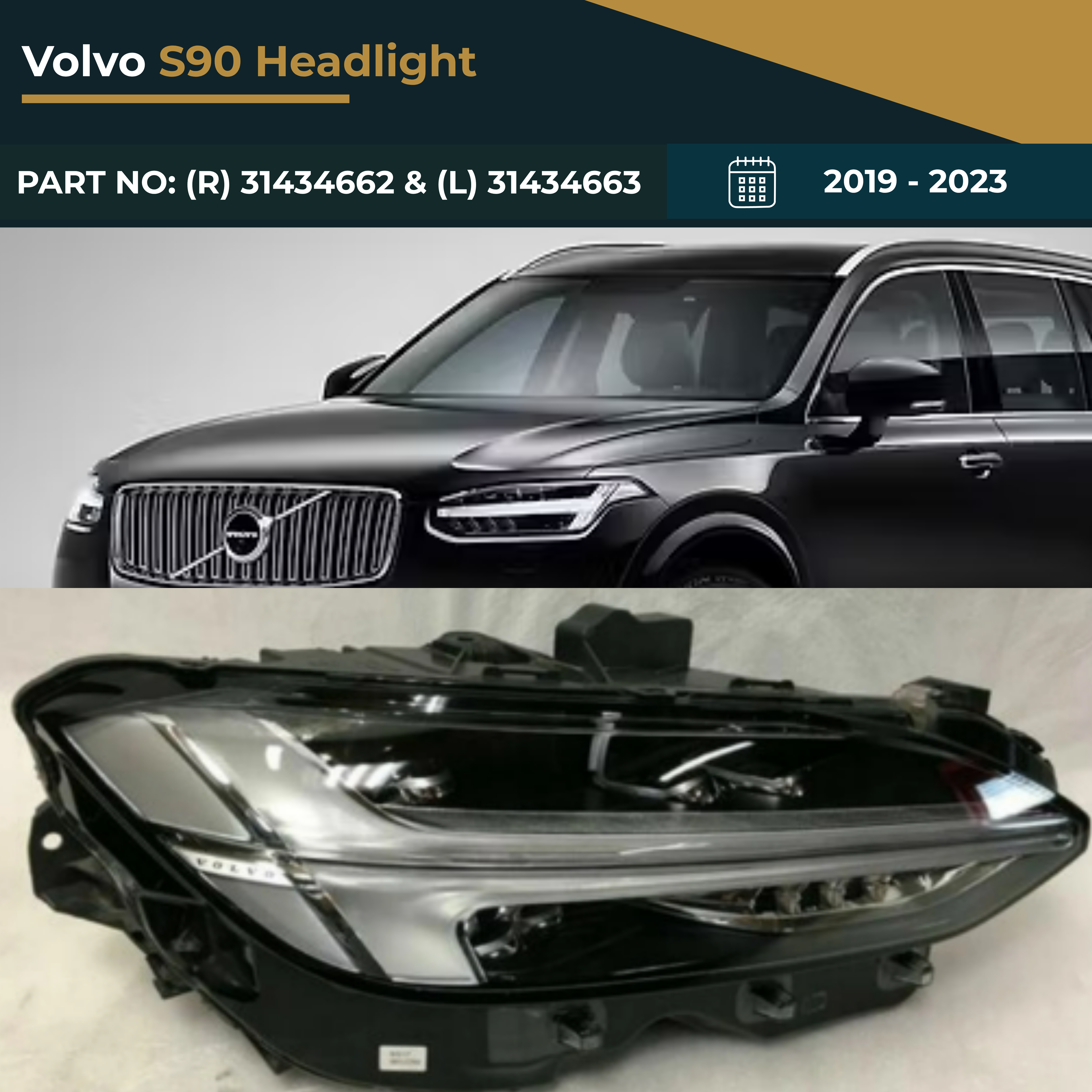 31434662 & 31434663 Volvo S90 (2019-2023) Headlight Assembly Premium Replacement