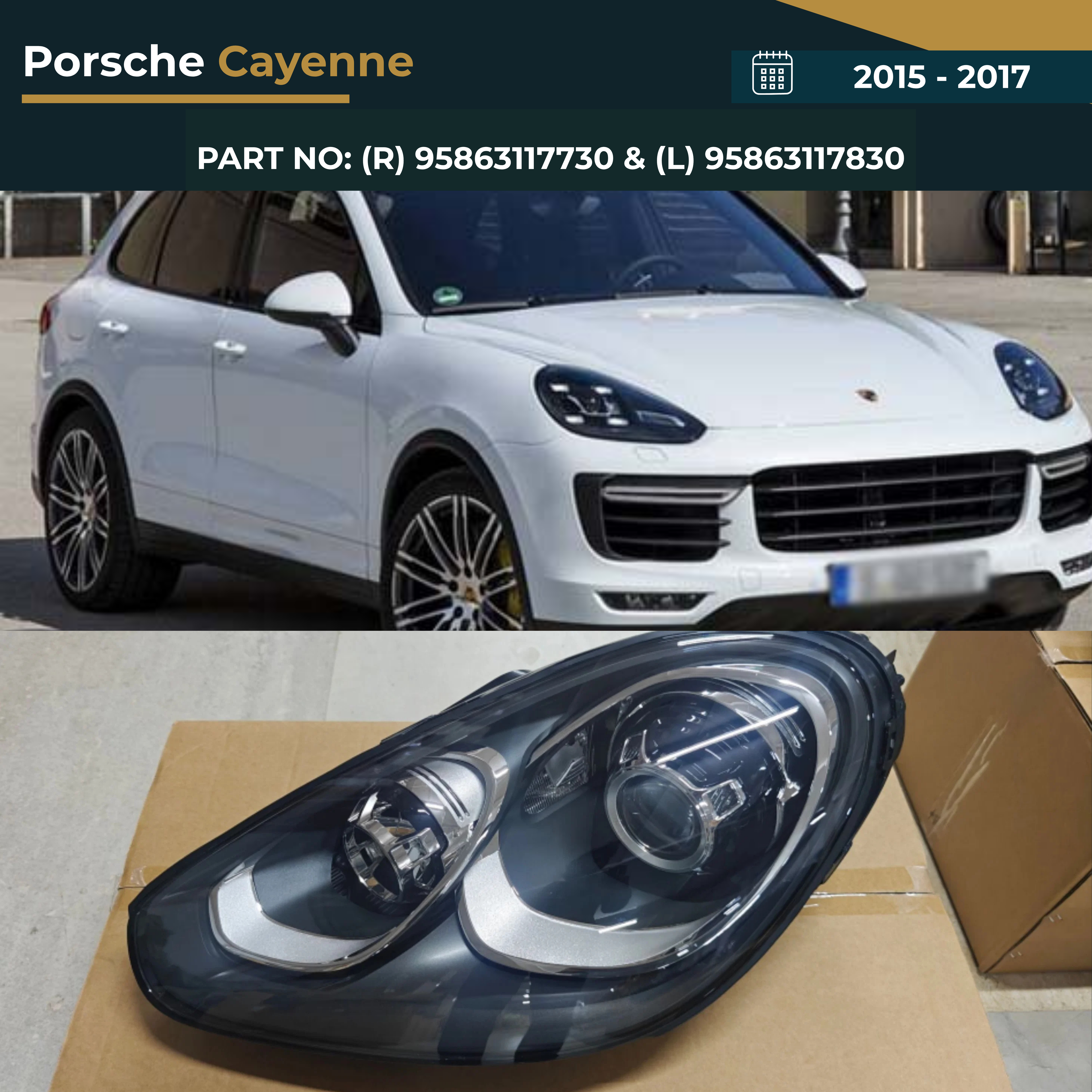 95863117730 & 95863117830 Porsche Cayenne (2015-2017) Headlight Assembly with Small Light Premium Replacement