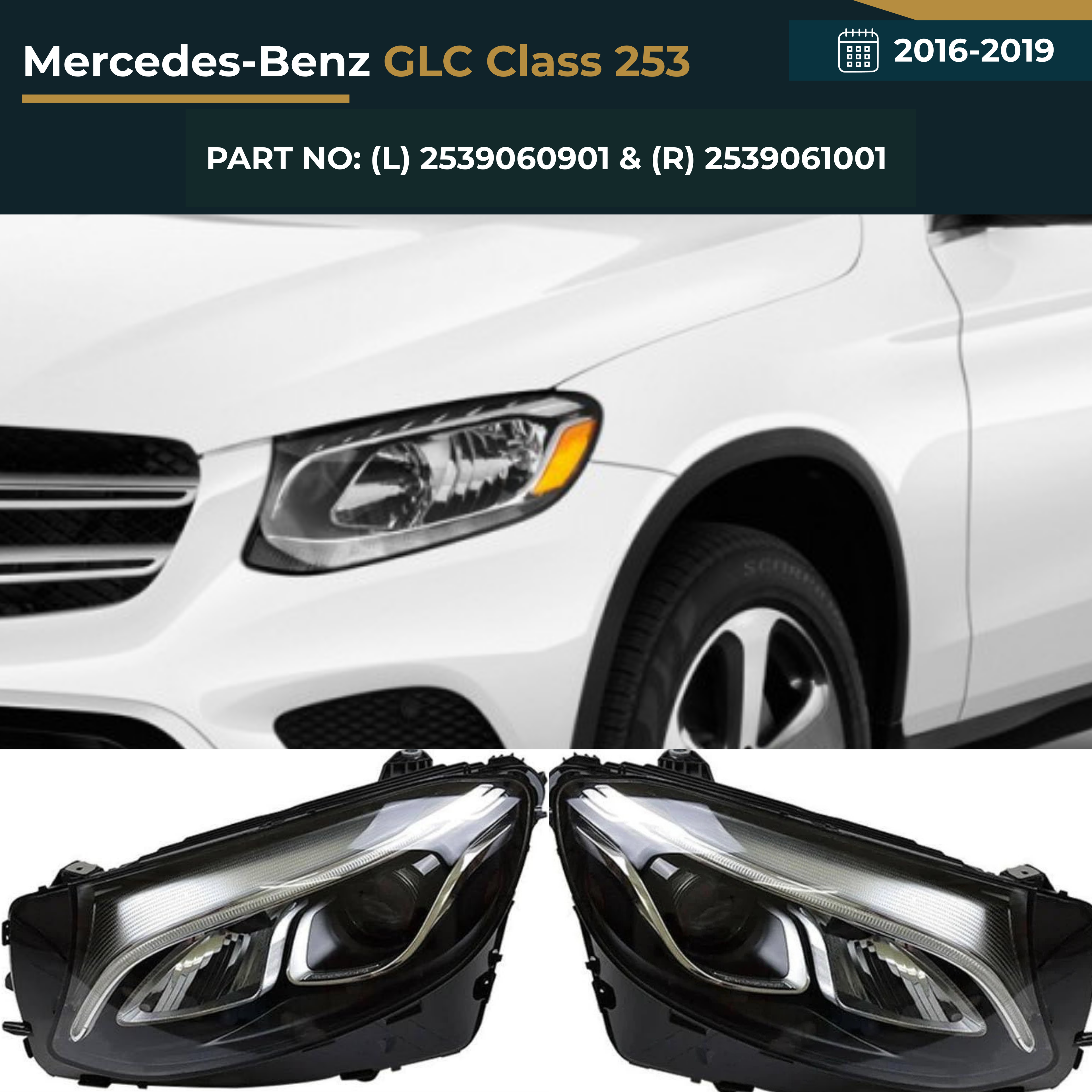 2539060901 & 2539061001 Mercedes-Benz GLC Class X253 (2016-2019) Headlight Assembly Premium Replacement