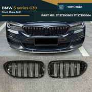 51137390863 51137390864 BMW 5 SERIES G30 (2017-20) 2-LINE GLOSSY BLACK SHOWGRILL (LH+RH) – OEM Fit BMW Front Show Grille