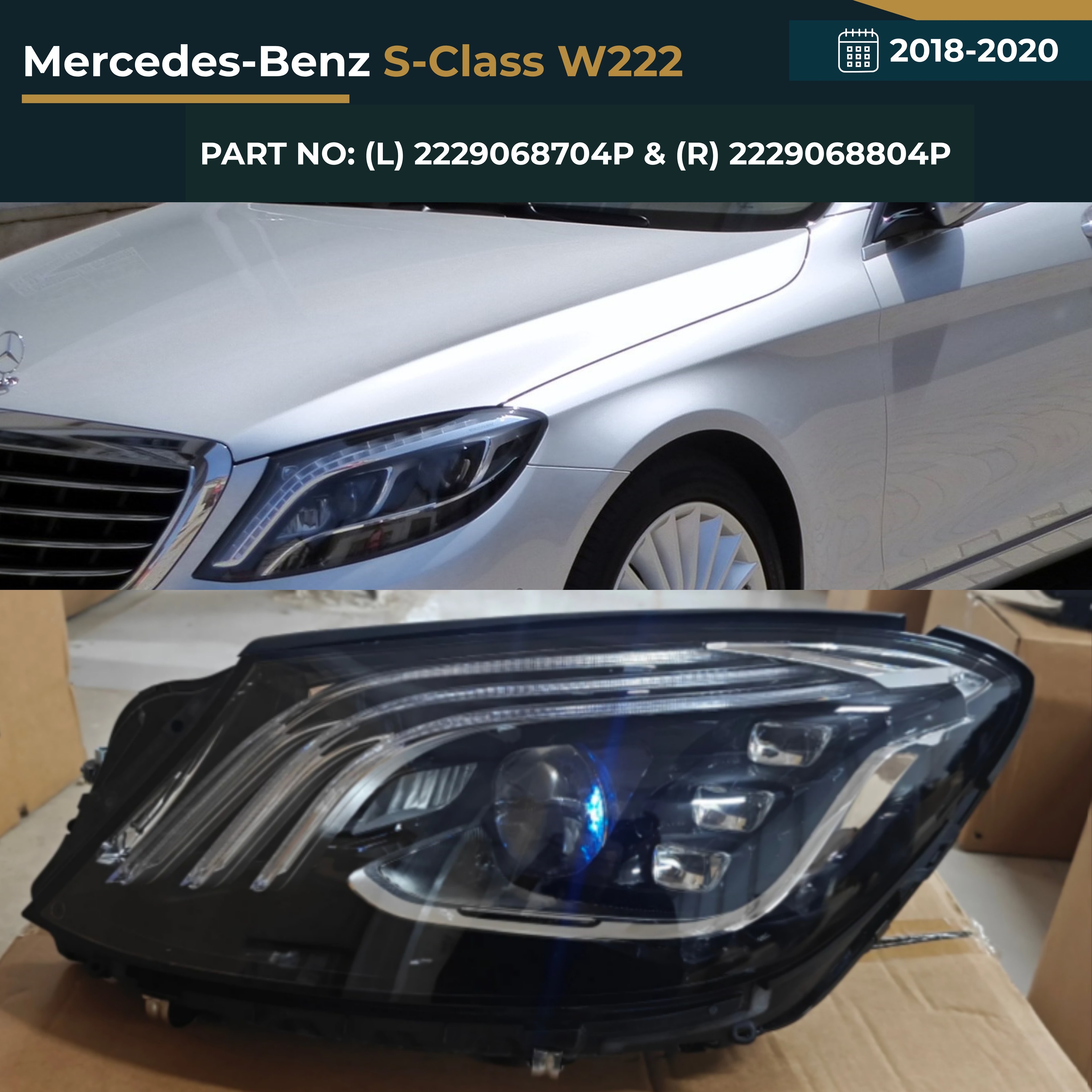 2229068704P & 2229068804P Mercedes-Benz S-Class W222 (2018-2020) Headlight Assembly Premium Replacement