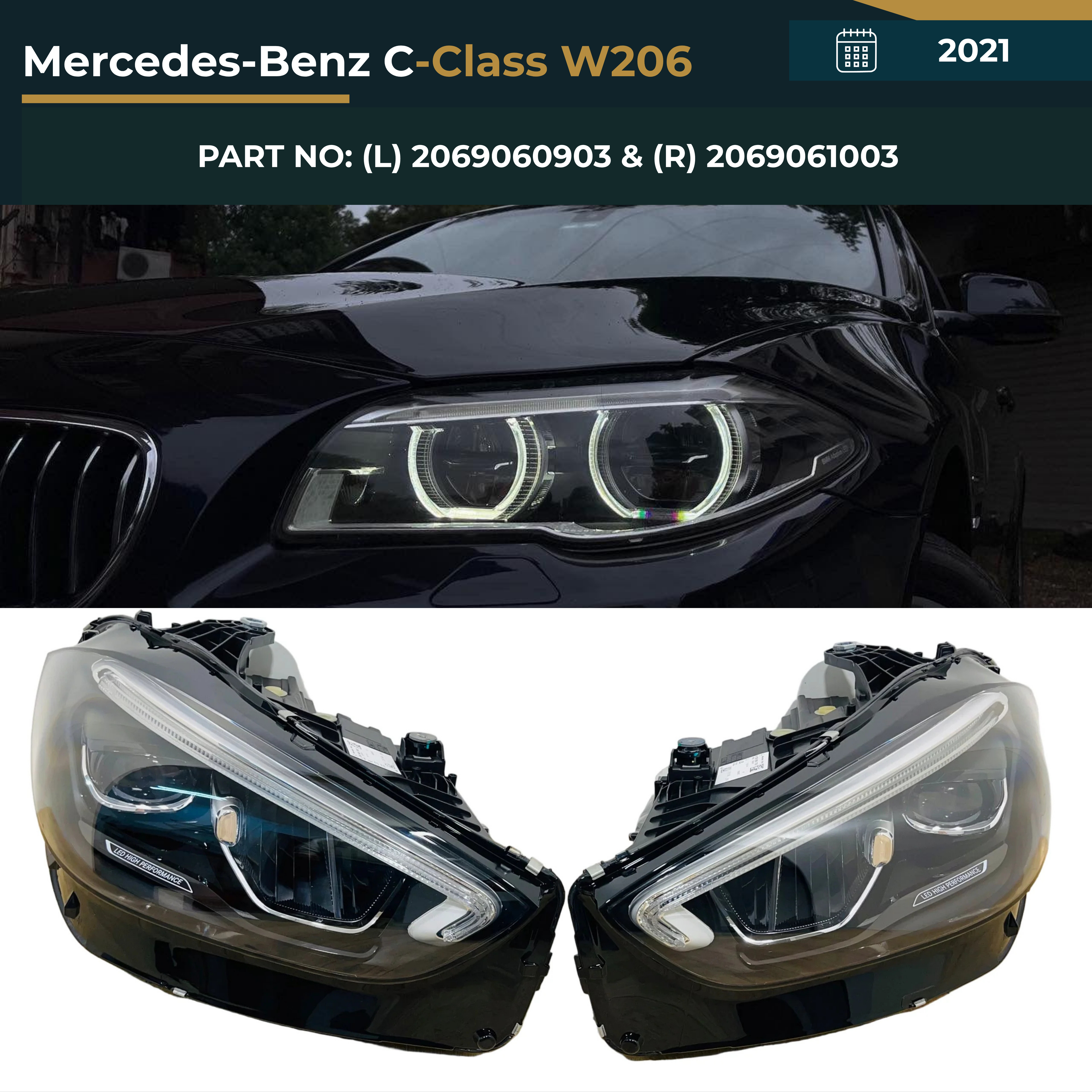 2069060903 & 2069061003 Mercedes-Benz C-Class W206 (2021) LED Headlight Assembly Premium Replacement