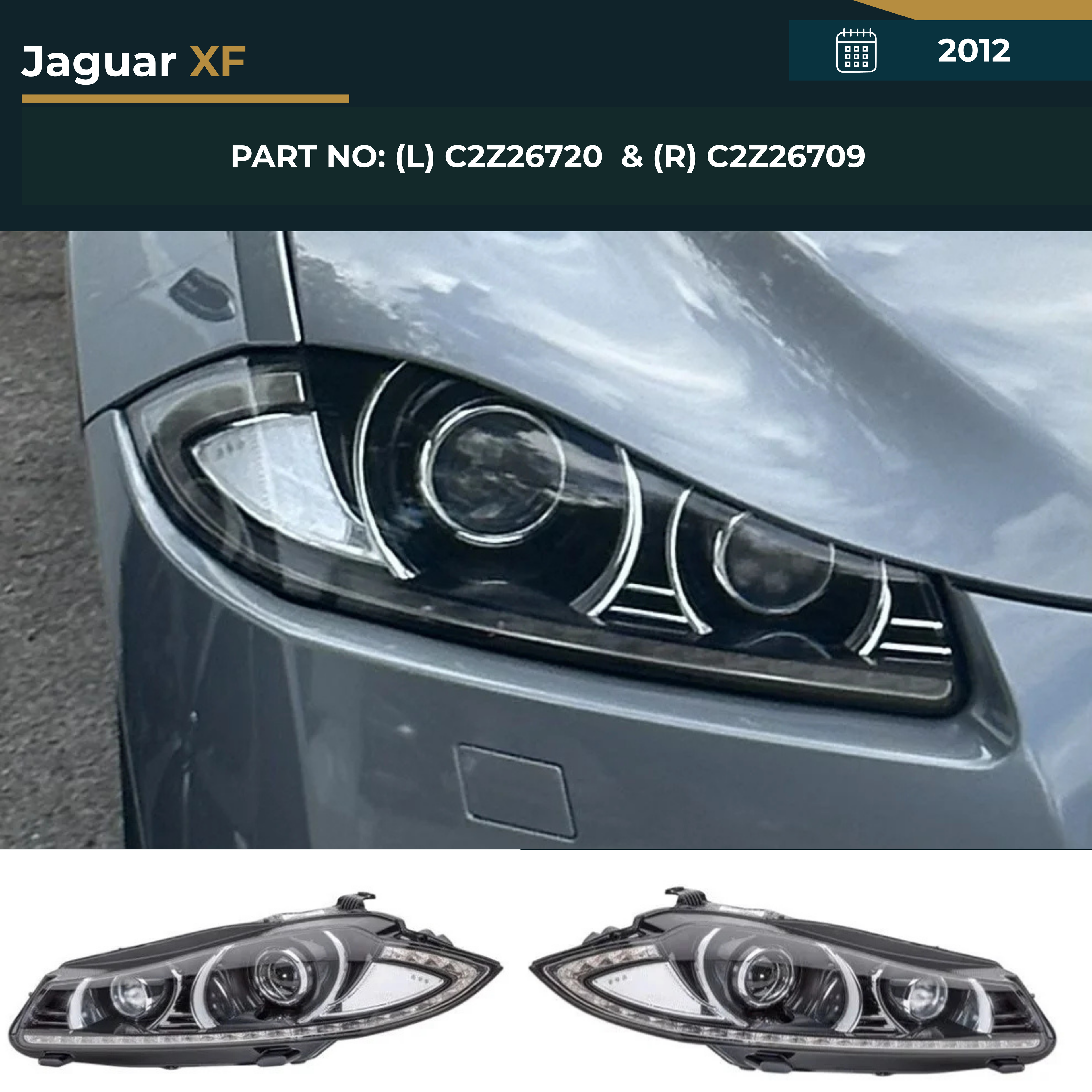 C2Z26720 & C2Z26709 Jaguar XF (2012-2015) Headlight Assembly Premium Replacement