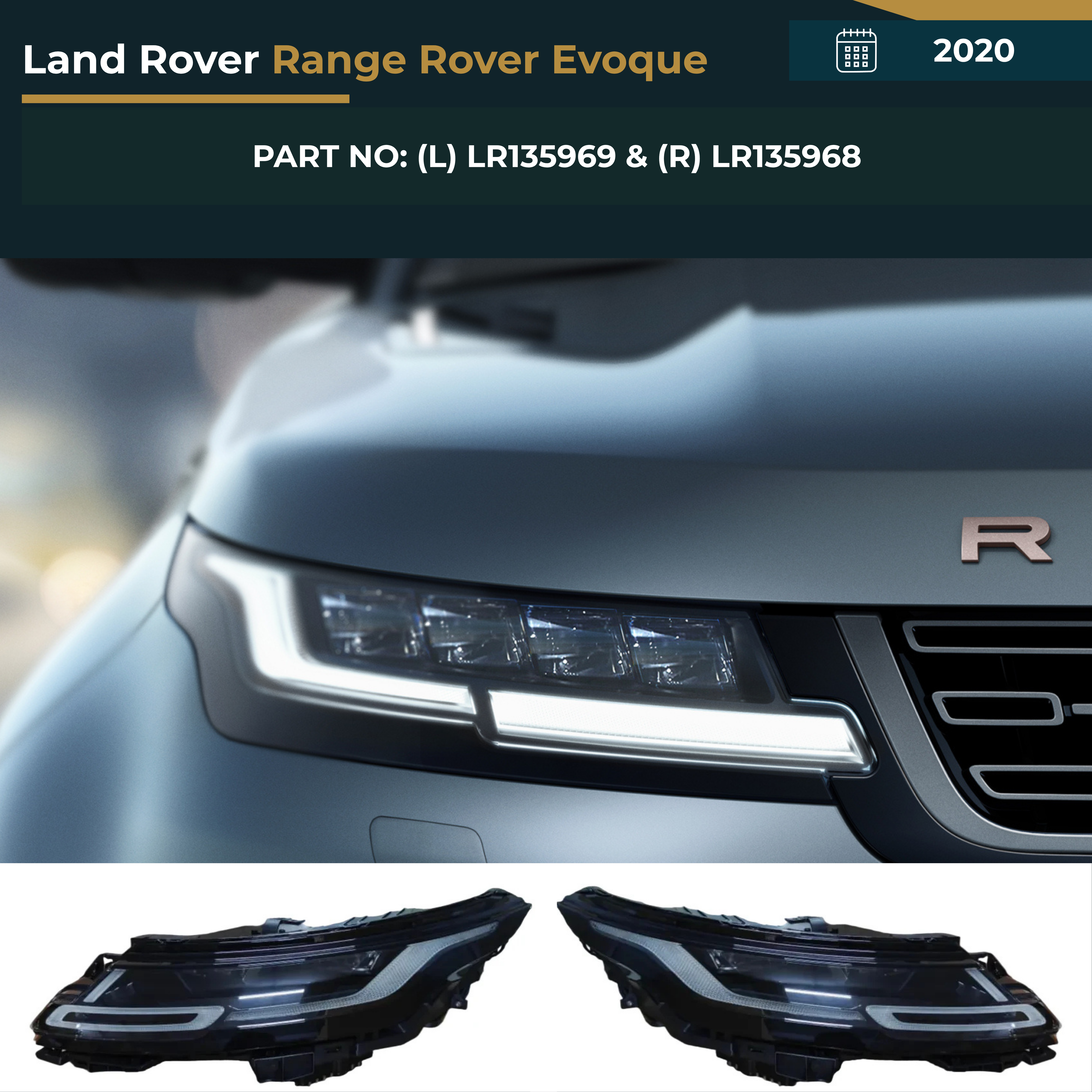 LR135969 & LR135968 Land Rover Range Rover Evoque (2020) Headlight Assembly Premium Replacement