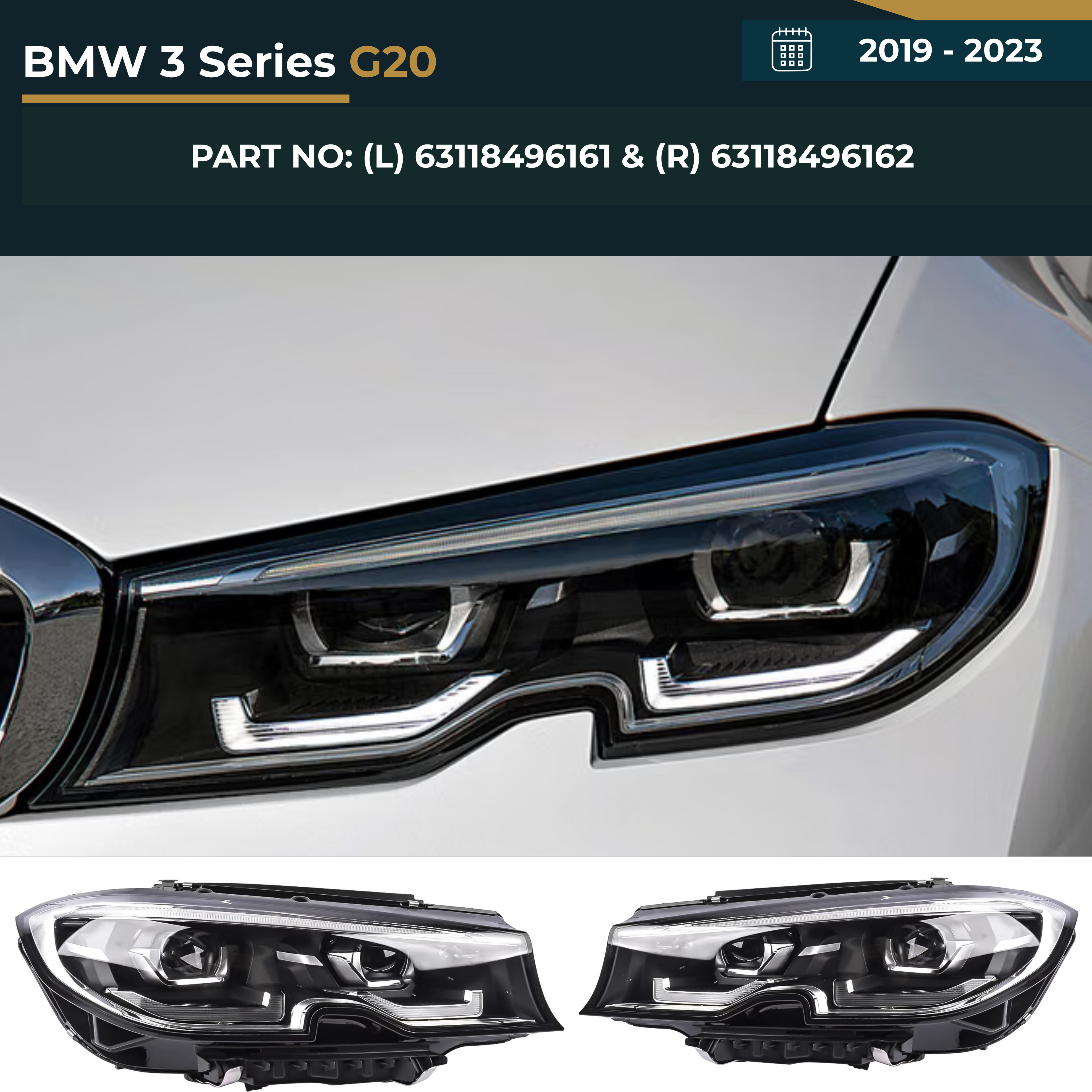 63118496161 & 63118496162 BMW 3 Series G20 (2019-2023) LED Headlight Assembly Premium Performance Replacement