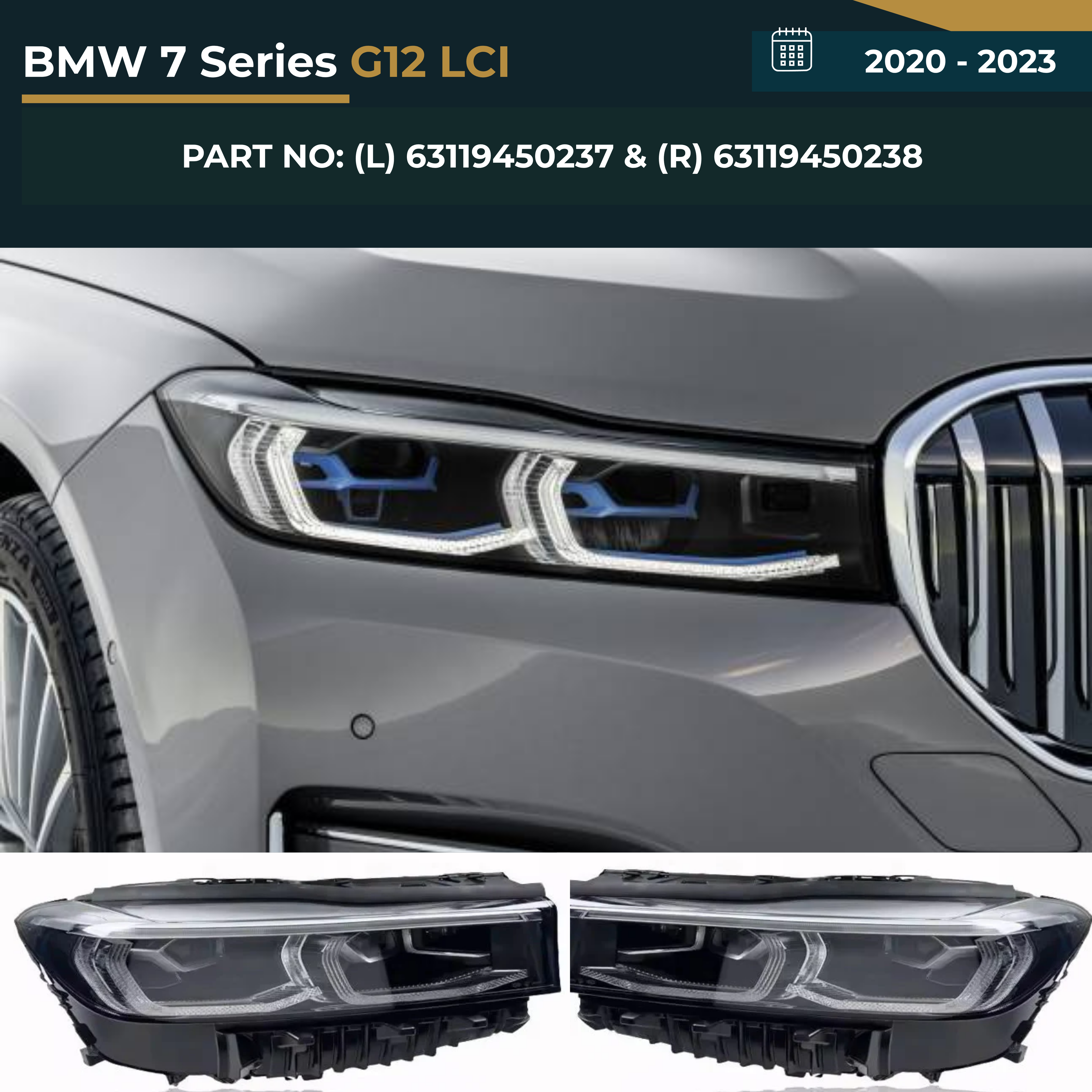 63119450237 & 63119450238 BMW 7 Series G12 LCI (2020-2023) LED Headlight Assembly Luxury Replacement