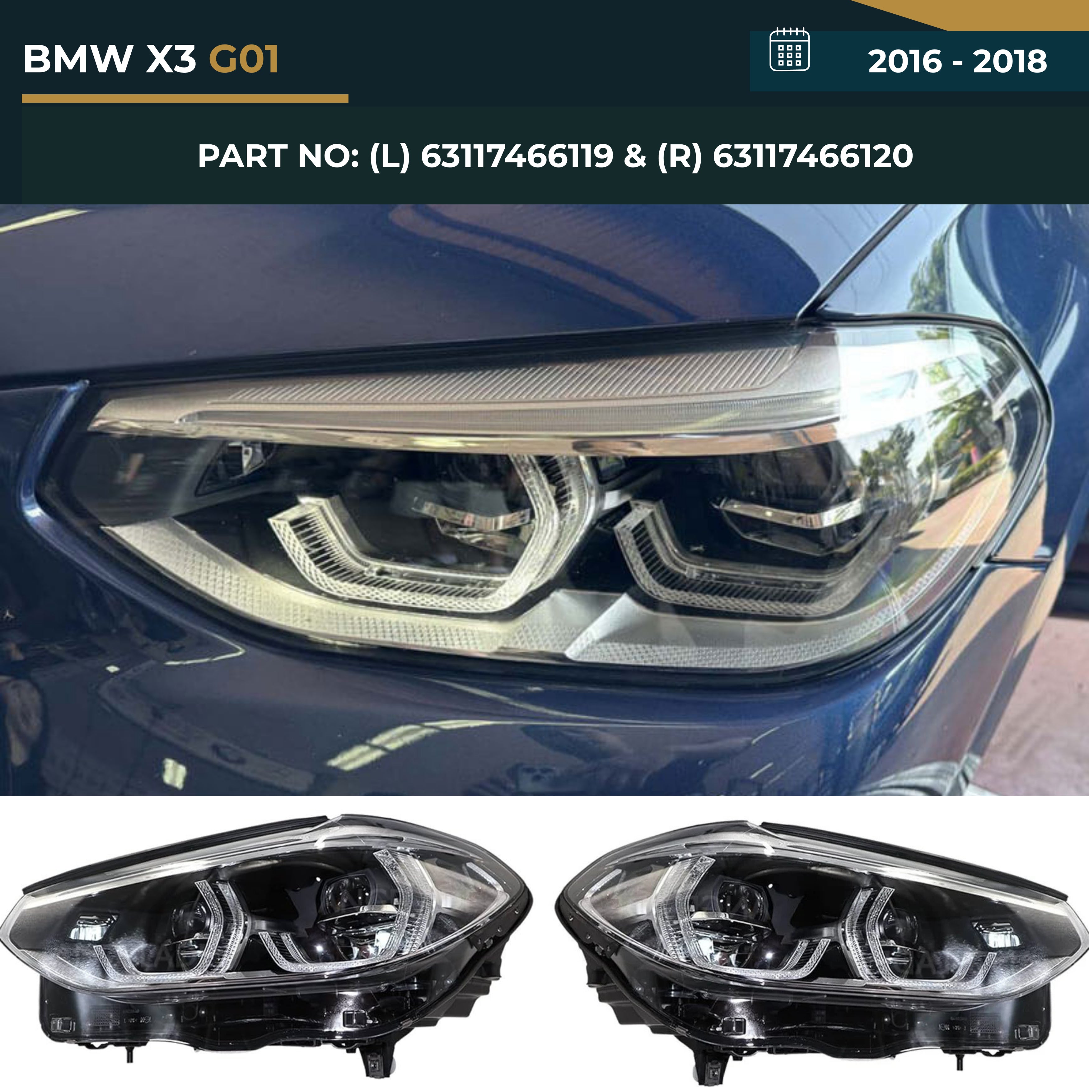 63117466119 & 63117466120 BMW X3 G01 (2016-2018) LED Headlight Assembly Advanced Replacement Unit