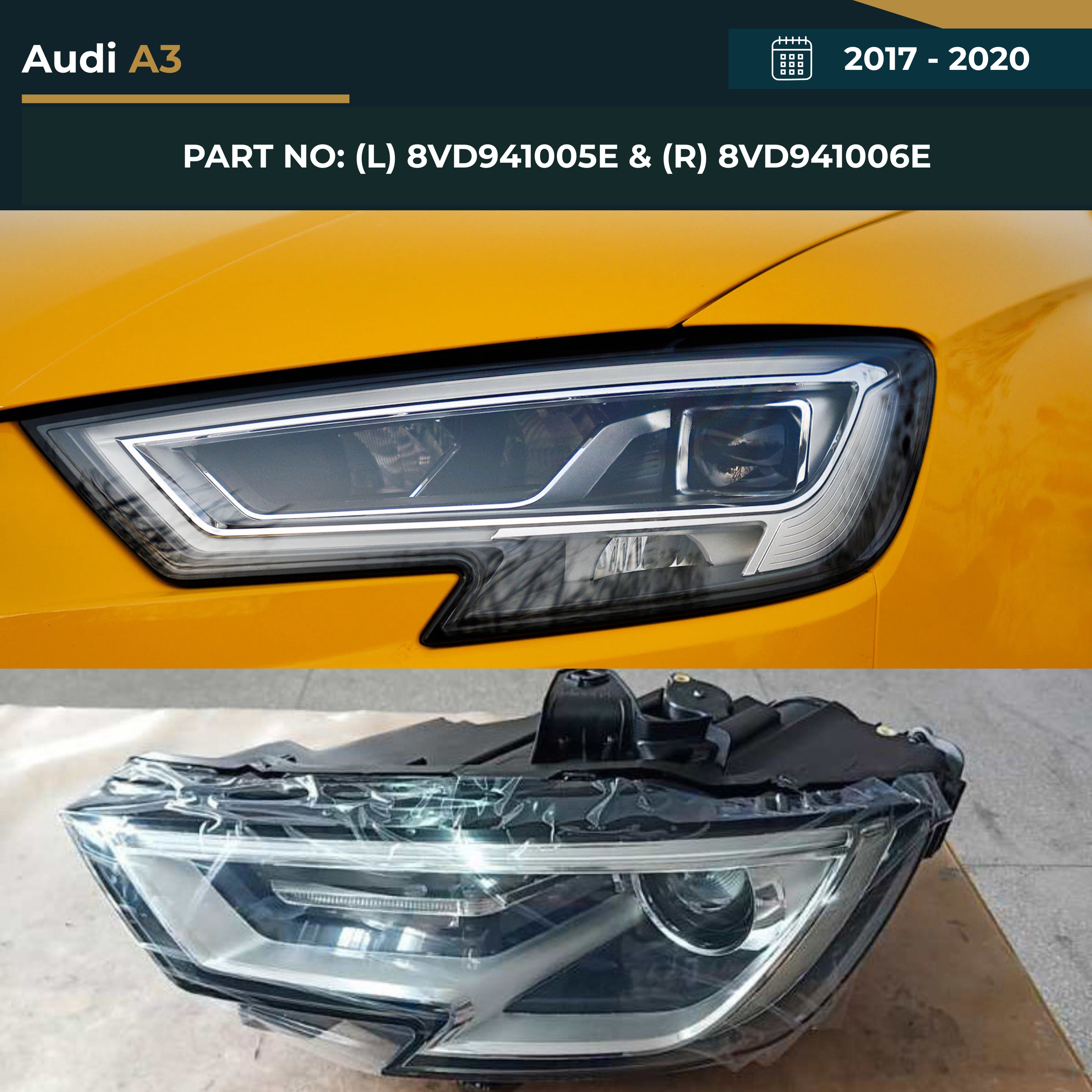 8VD941005E & 8VD941006E Audi A3 (2017-2020) Headlight – OEM Fit Replacement