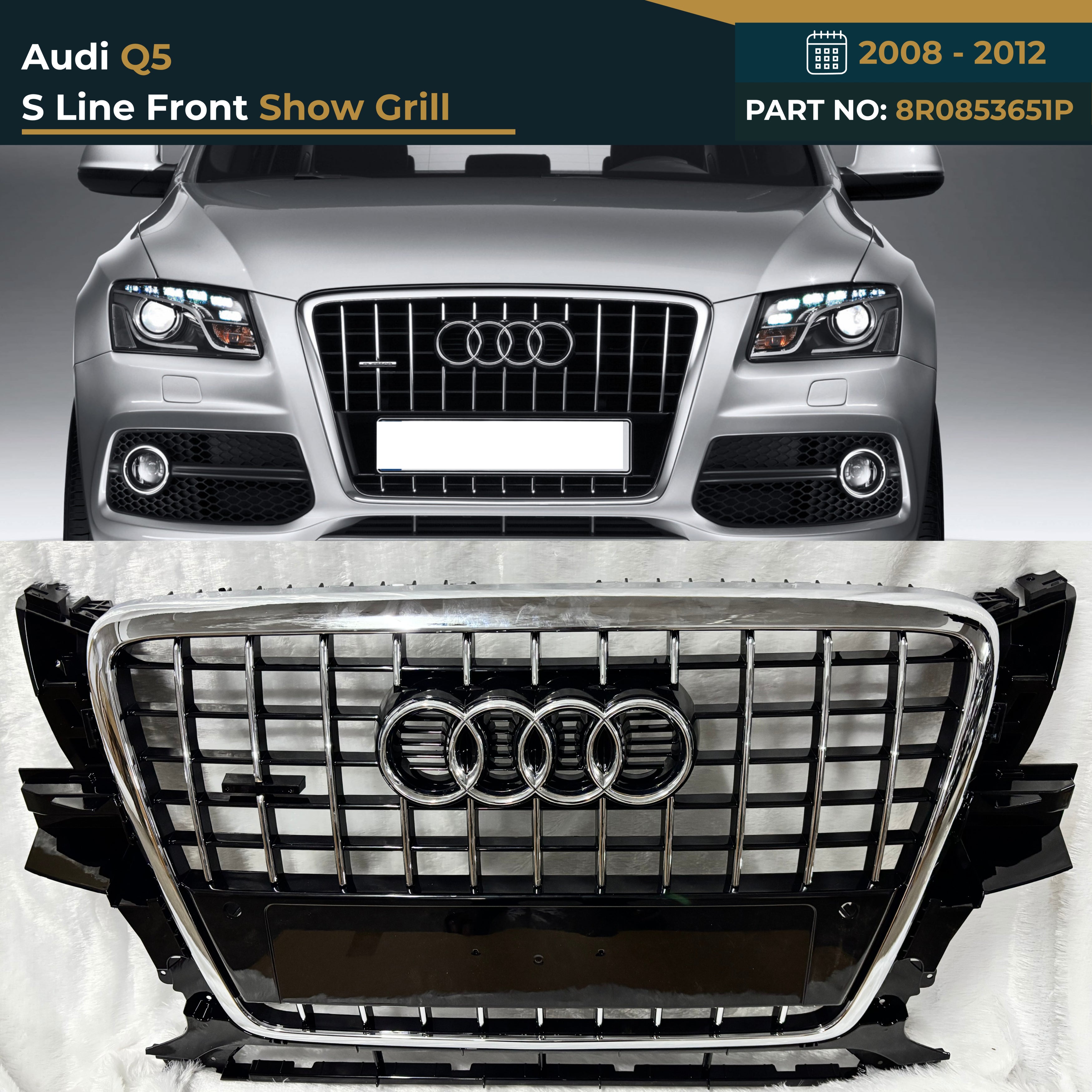 8R0853651P Audi Q5 (2008–2012) S-Line Front Show Grille – OEM Fit Replacement