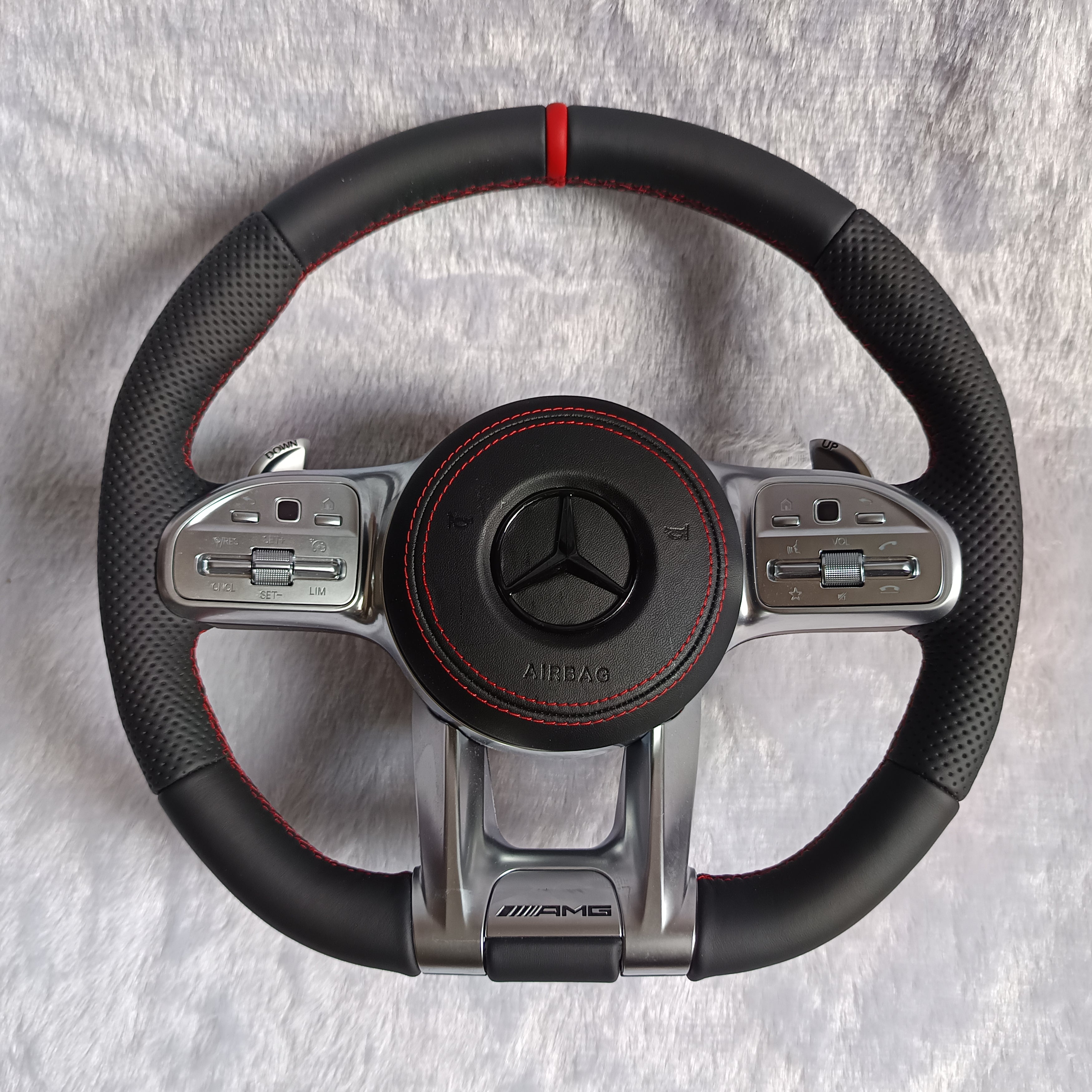 MERCEDES BENZ AMG STYLE STEERING WHEEL WITH RED BORDERS APPLICABLE FOR ALL MODEL FROM (11-18) (STYLE 1) | Premium OEM Replacement Performance Steering Wheel