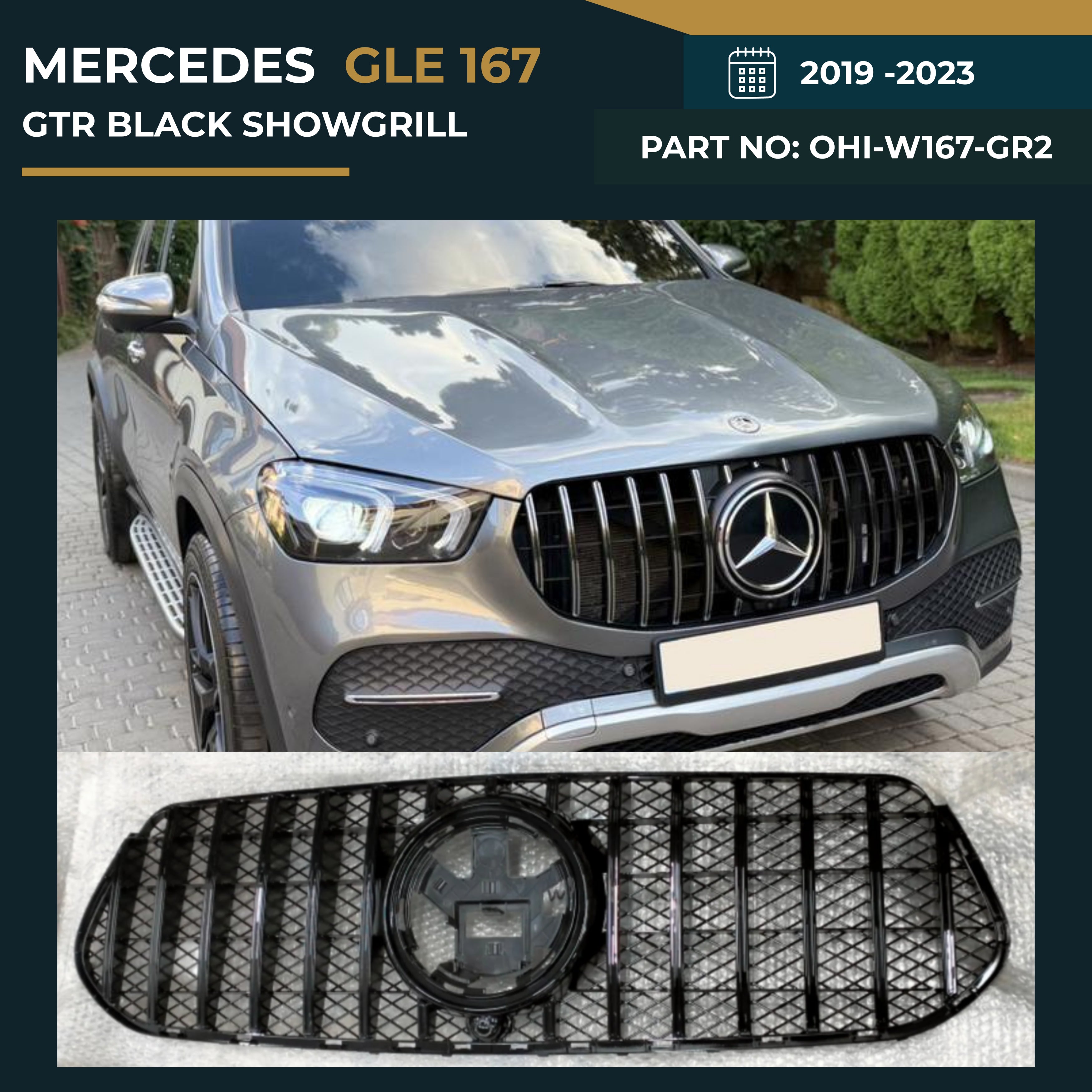 OHI-W167-GR2 MERCEDES GLE/167(19-23) GTR BLACK SHOWGRILL – OEM Fit Mercedes Front Show Grille