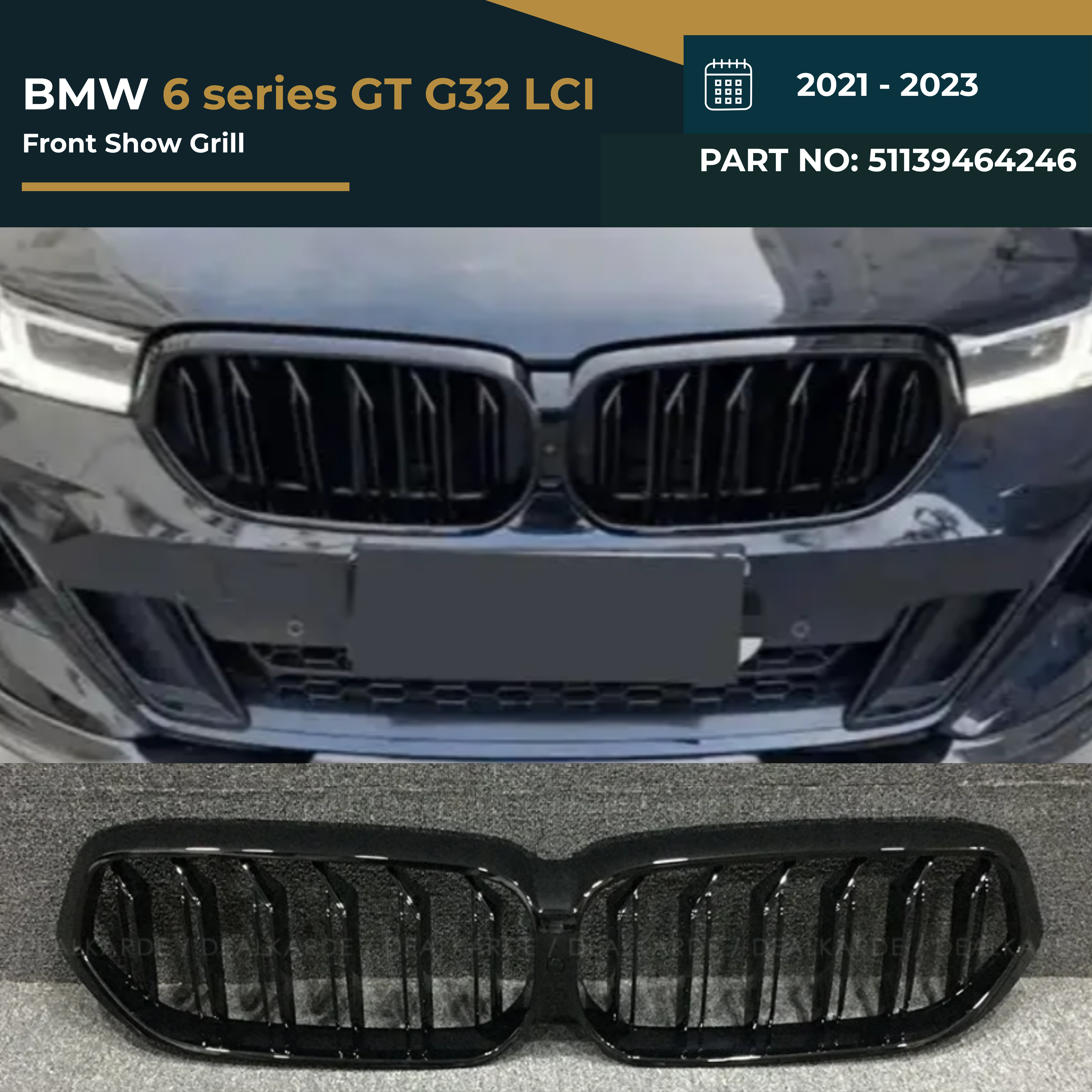 51139464246 BMW 6 SERIES GT G32LCI (2021-23) SHOWGRILL – OEM Fit BMW Front Show Grille