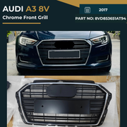 Audi A3 (2017) Chrome Front Show Grille – OEM Fit Replacement (Part No. 8VD853651AT94)