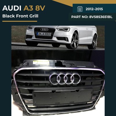 Audi A3 (2012–2015) Black Front Show Grille – OEM Fit Replacement (Part No. 8V5853651BL)