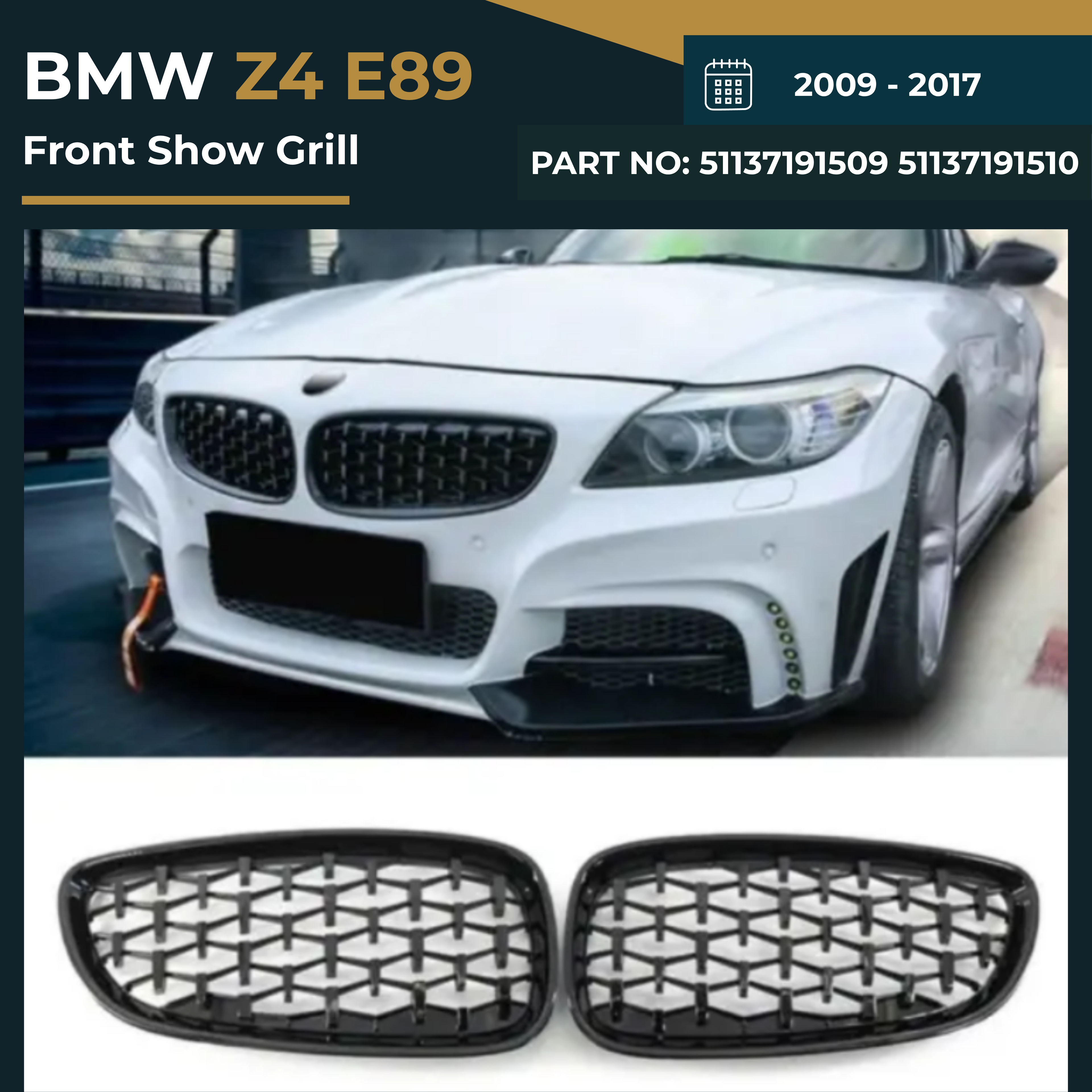 51137191509 51137191510 BMW Z4 E89 (2009-17) SHOWGRILL (LH+RH) – OEM Fit BMW Front Show Grille